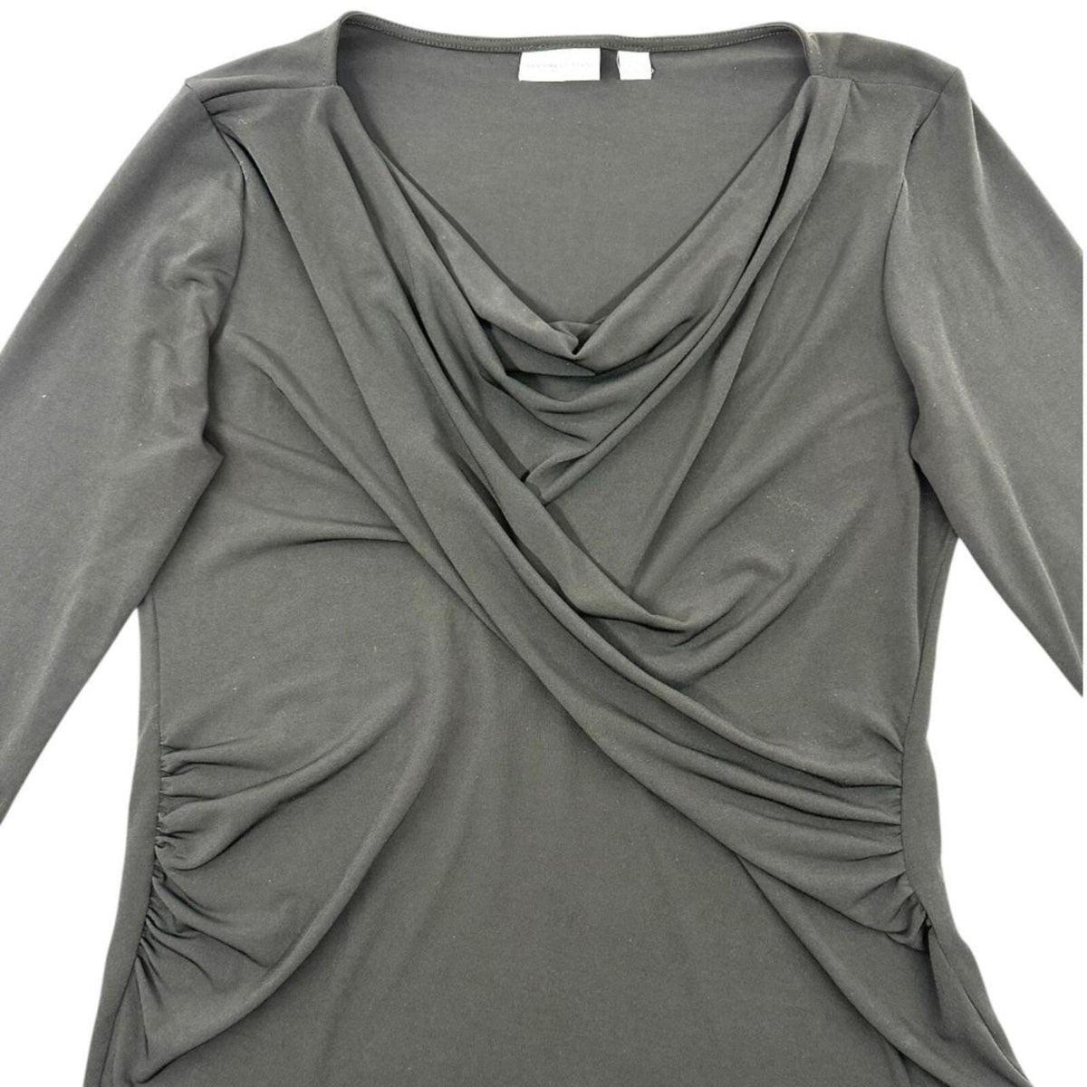 New York & Company Elegant Black Draped Cowl Neck Top 3/4 Sleeves Y2K