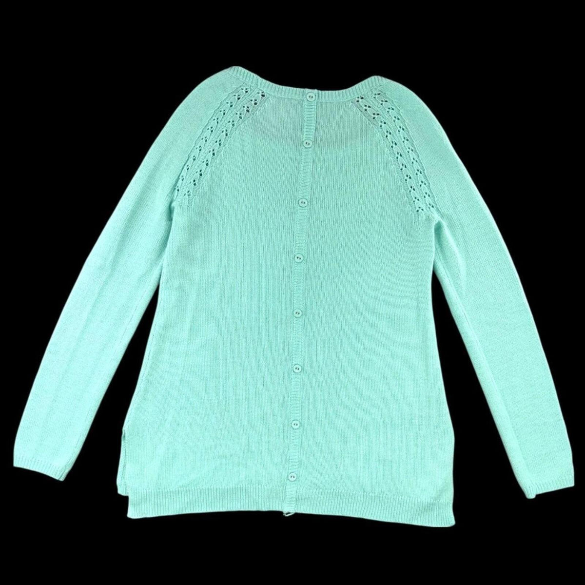 Candie's Vintage Mint Green Crewneck Sweater with Open Knit Crochet Pattern Y2K
