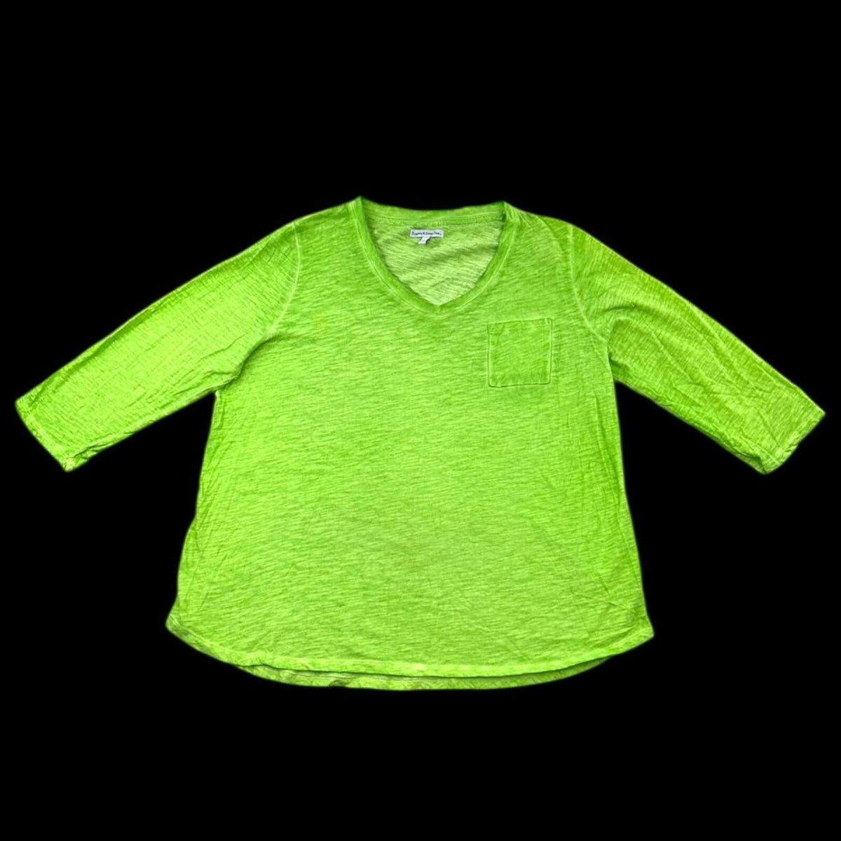 Sunsets & Sweet Tea Lime Green 3/4 Sleeve V Neck Tee Casual Y2K Preppy