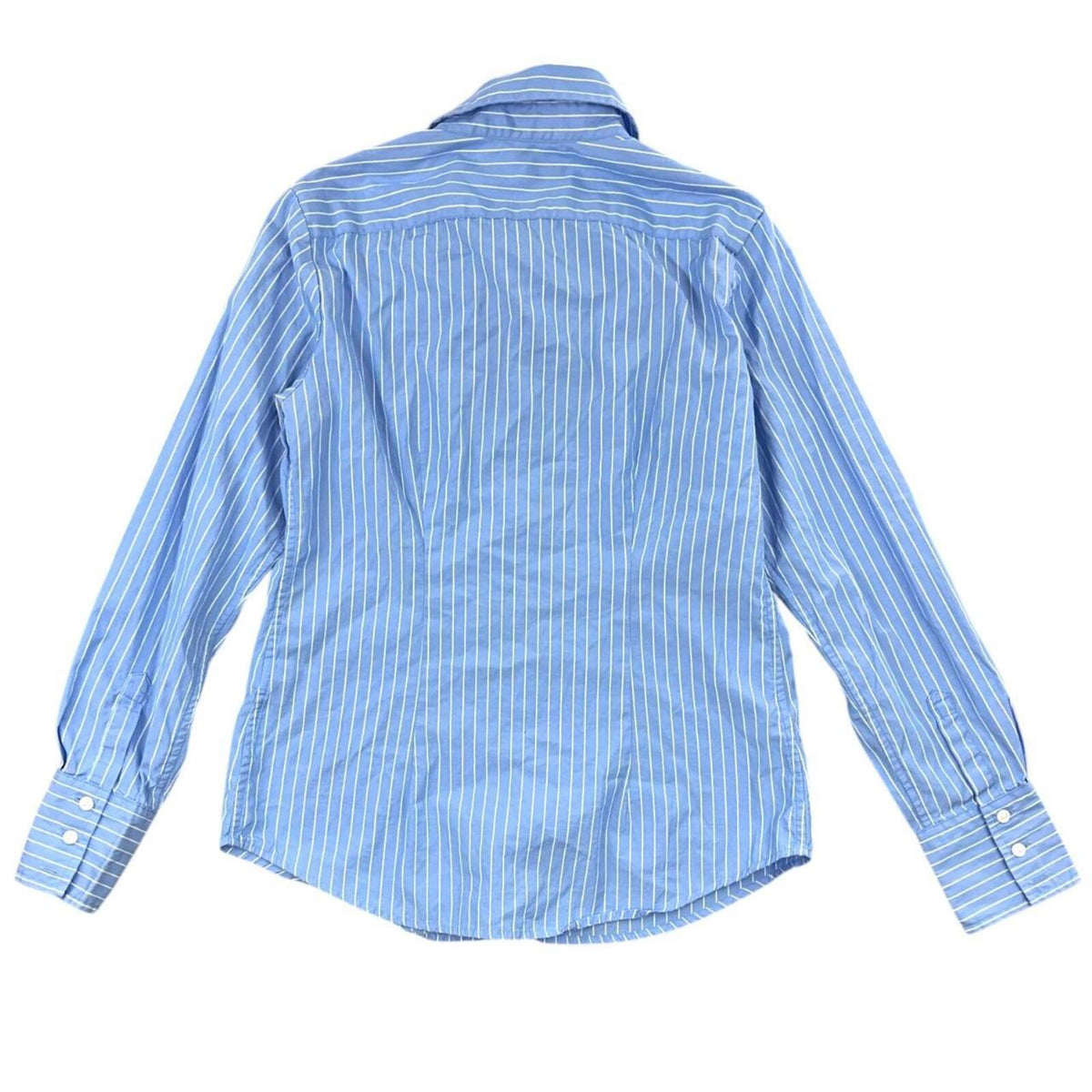 Gap Vintage Blue and White Striped Ruffle Blouse Cotton Office Siren Preppy