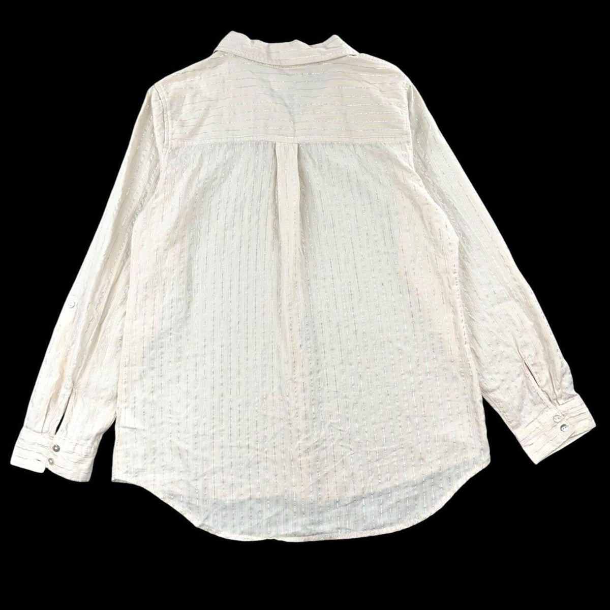 Sigrid Olsen Vintage Cream Linen Blend Button Down Blouse with Metallic Pinstrpe