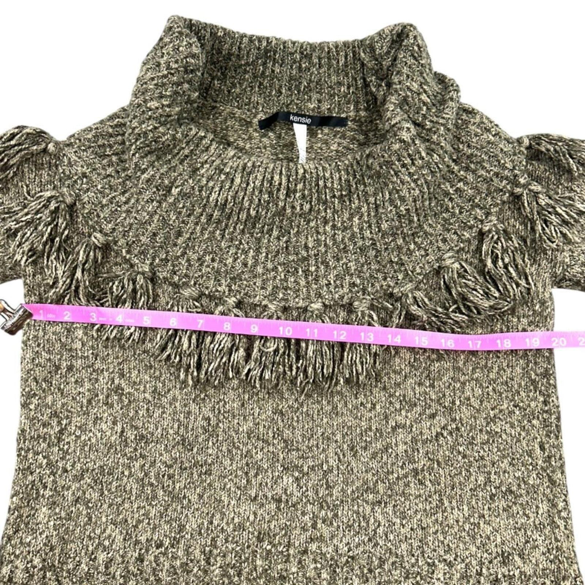 Kensie Bohemian Marled Fringe Cowl Neck Sweater Cozy