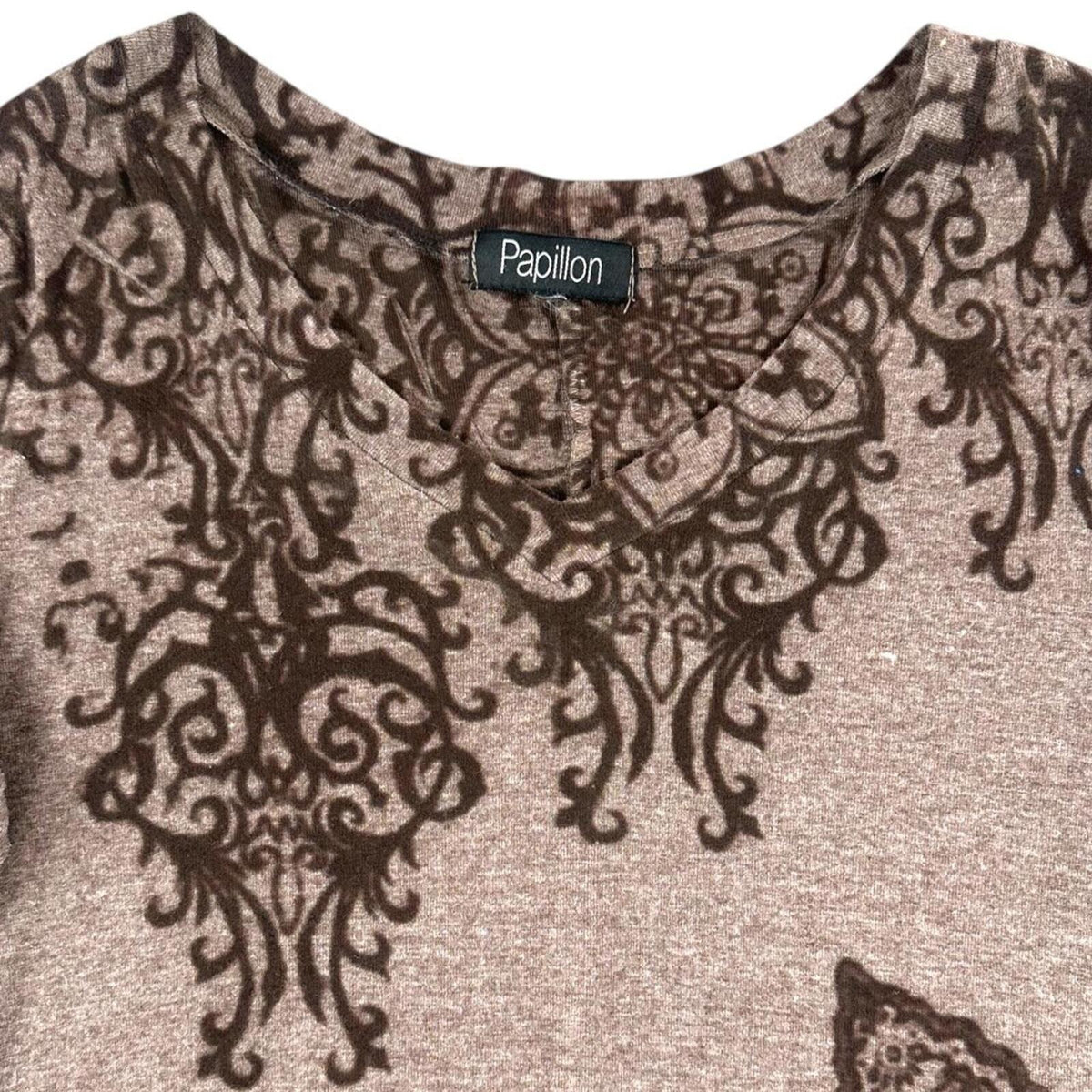 Papillon Brown Paisley Boho Tunic Dress with Asymmetrical Sharkbite Hem