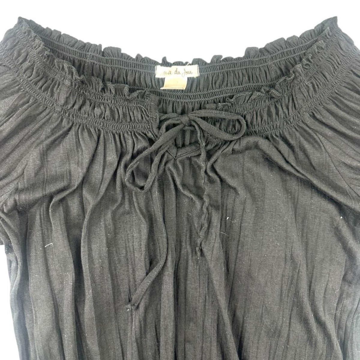 Belle Du Jour Black Off The Shoulder Smocked Waist Peasant Top Bohemian Y2K