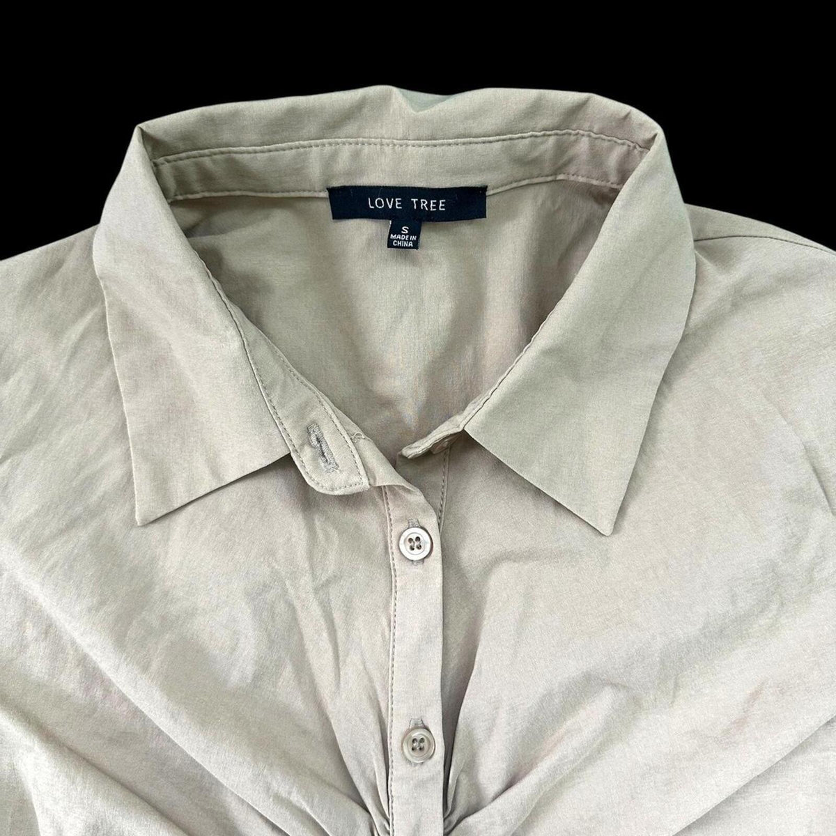 Love Tree Tan Cream Ruched Long Sleeve Button Up Top Indie Preppy Bohemian