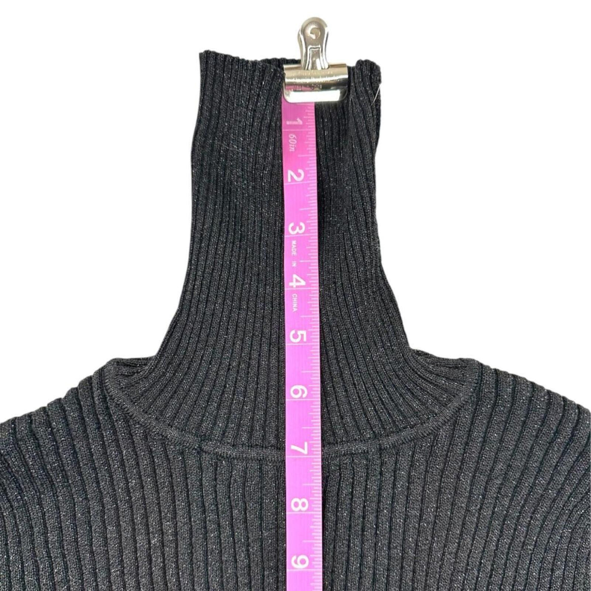 Joseph A Black Metallic Ribbed Knit Turtleneck Sweater Slim Fit Glam