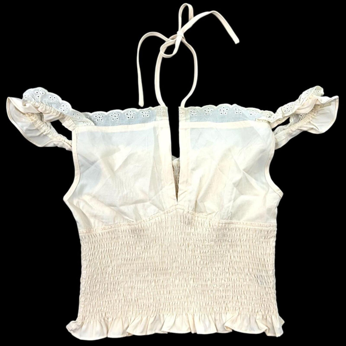 SHEIN Cream White Halter Crop Top with Lace Detailing Bohemian Fairycore