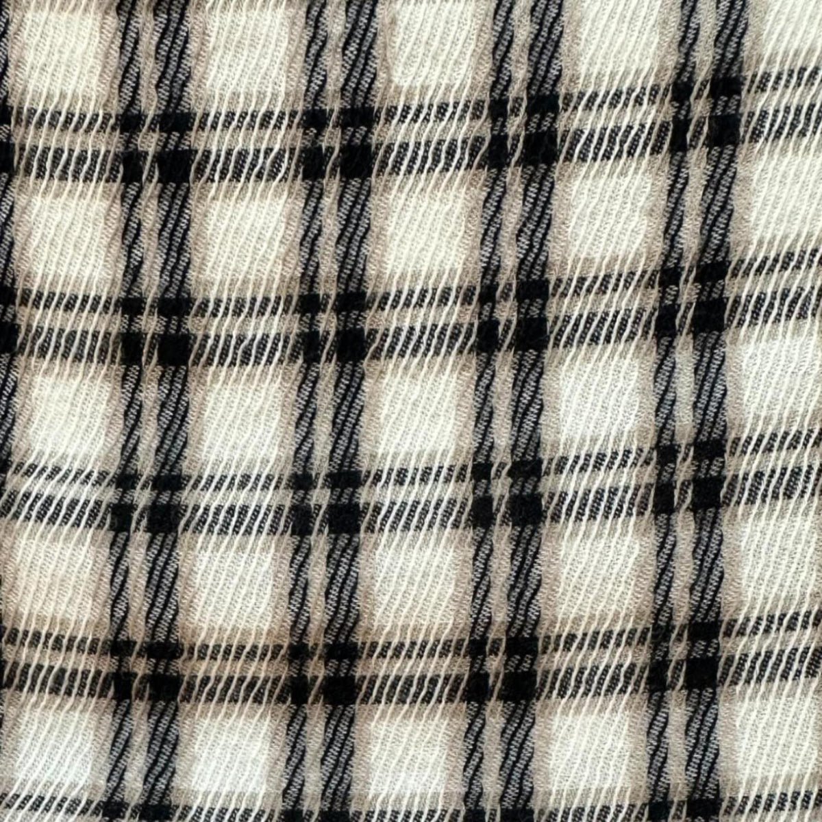 LOFT Plaid Ruffle Long Sleeve Blouse Cotton Black White Tan Preppy Cottage