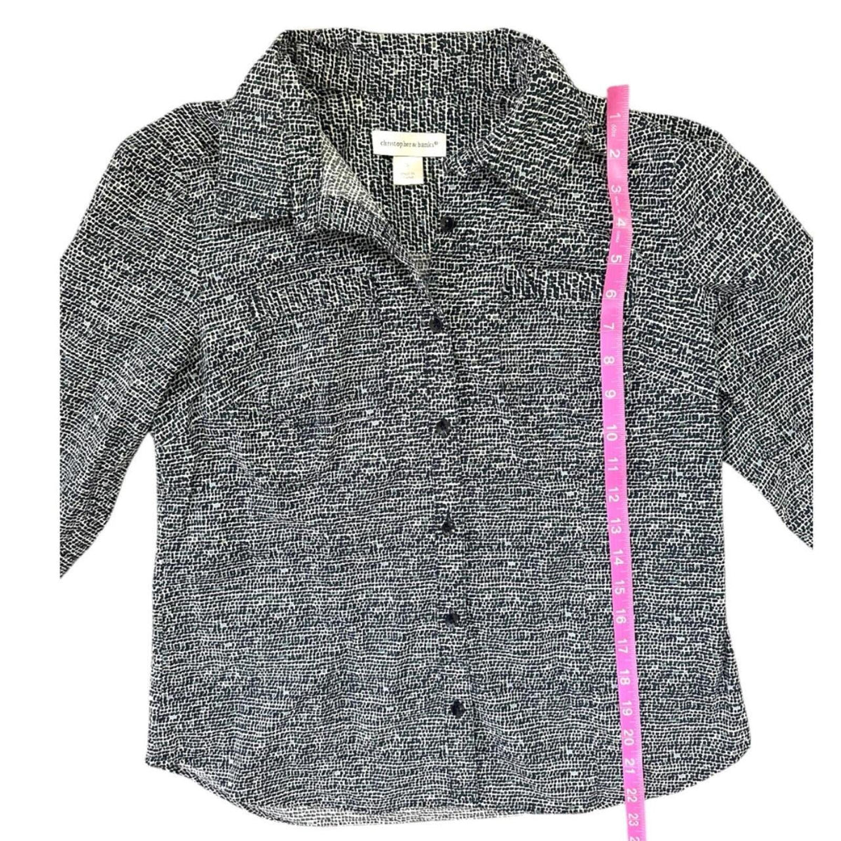 Christopher & Banks Long Sleeve Button Up Shirt Gray Blue Abstract Minimalist