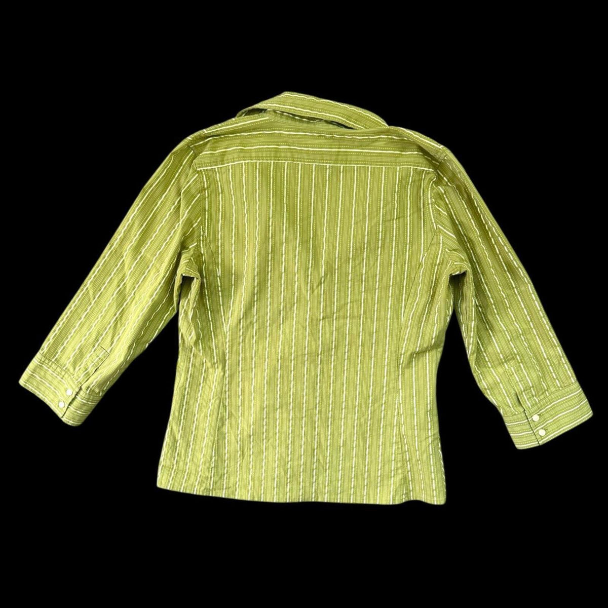 Merona Chartreuse Embroidered Blouse Green White Button Up 3/4 Sleeve