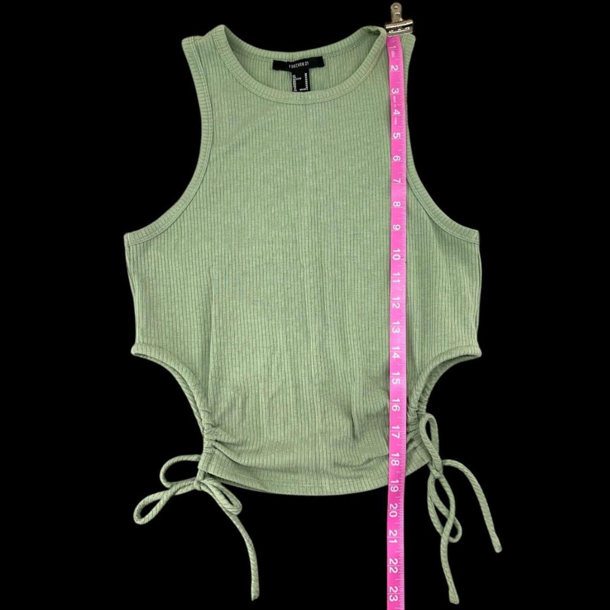 FOREVER 21 Sage Green Ribbed Tank Top with Adjustable Side Ties Y2K Preppy