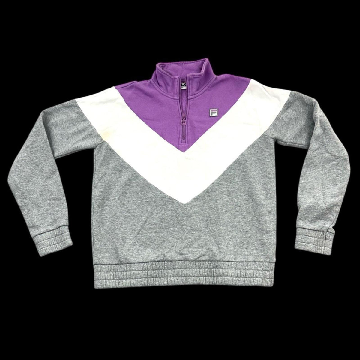 Fila Quarter Zip Pullover Sweatshirt Purple White Grey Colorblock Retro