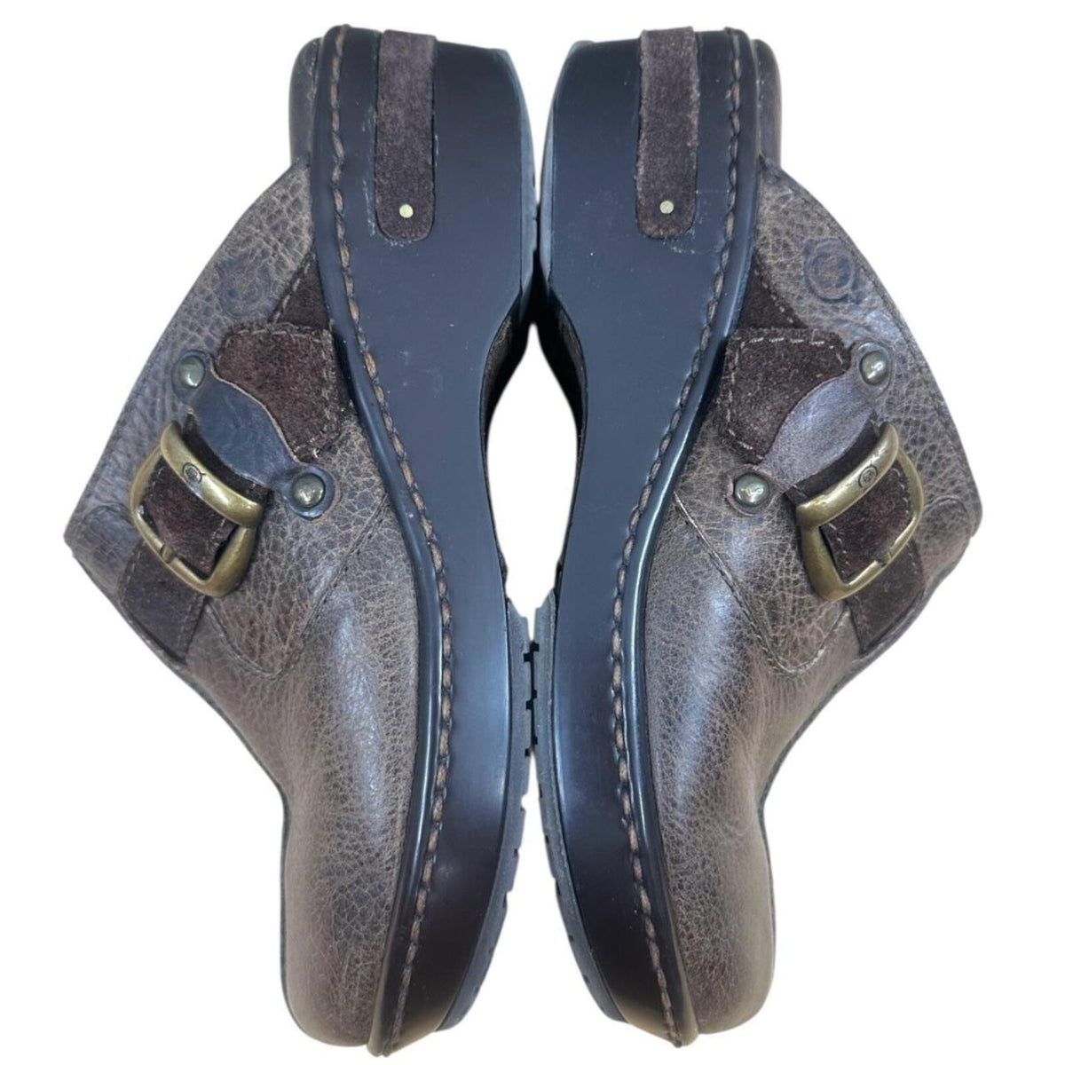 Born Brown Leather Clog Mule Slides with Adjustable Buckle