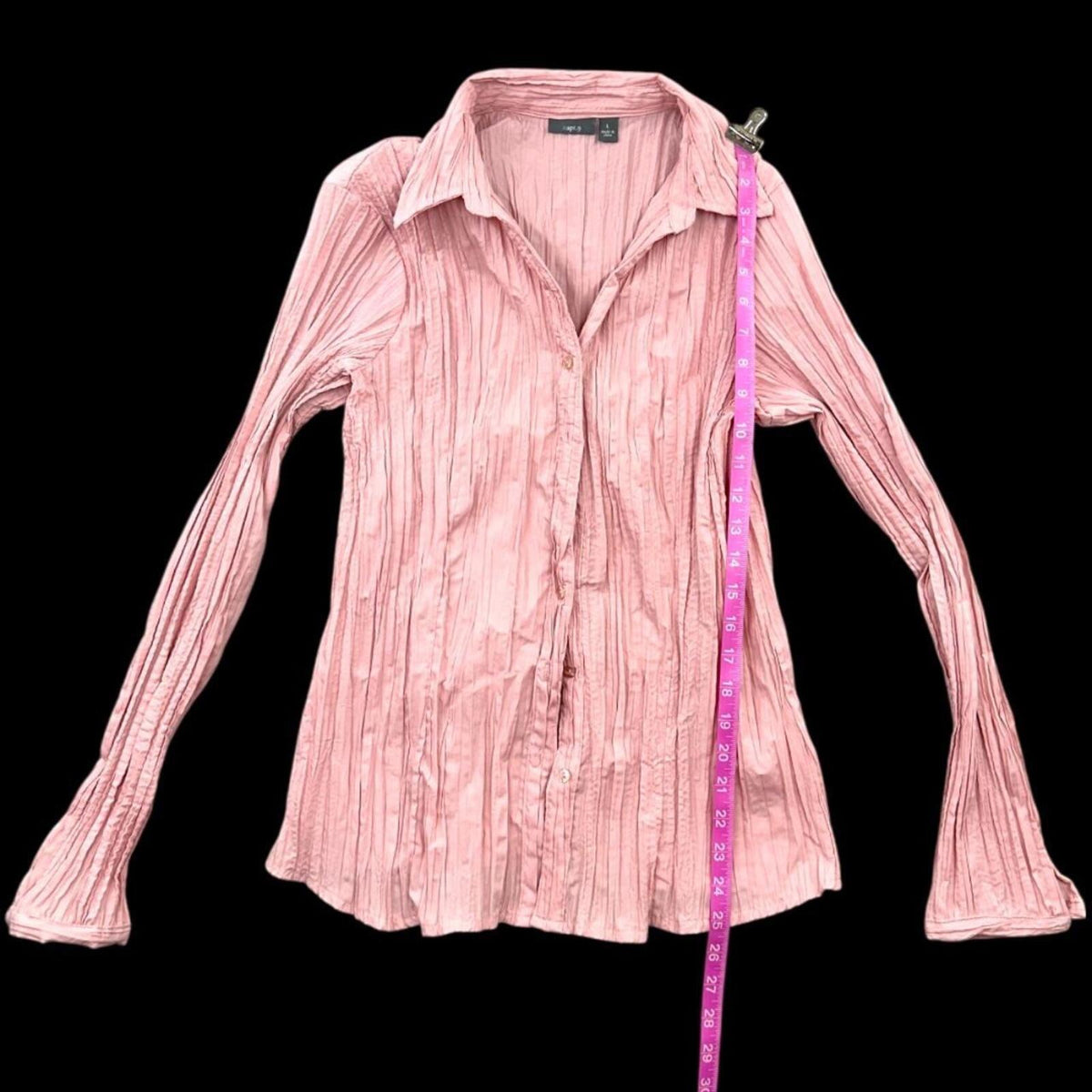 Apt. 9 Pink Pleated Long Sleeve Button Down Shirt Blouse