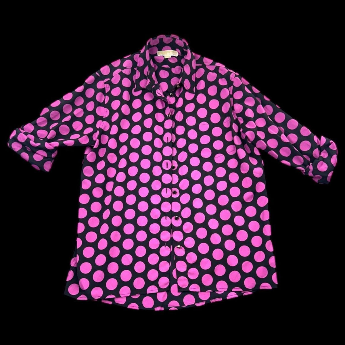 Michael Kors Black and Hot Pink Polka Dot Button Down Blouse Y2K