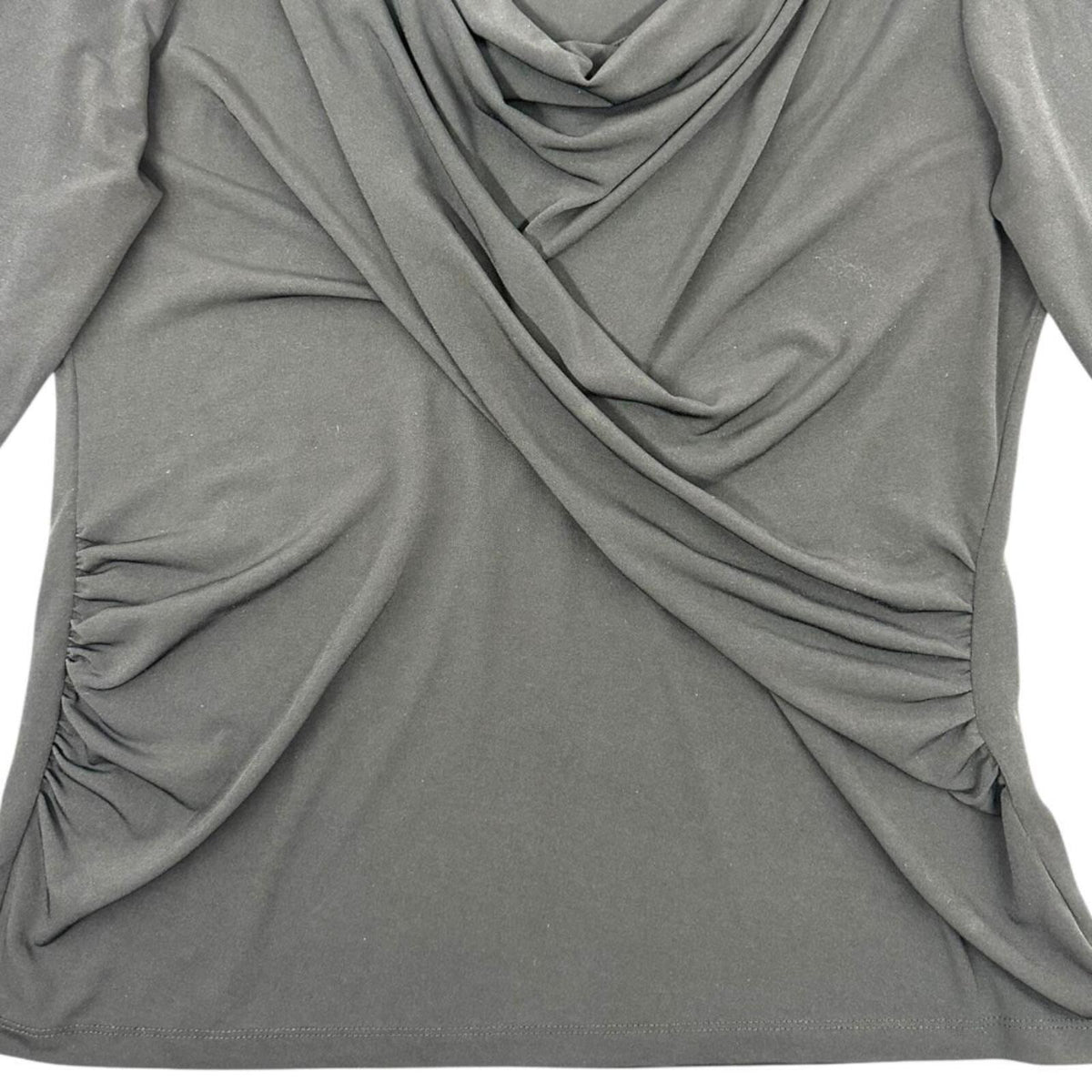 New York & Company Elegant Black Draped Cowl Neck Top 3/4 Sleeves Y2K