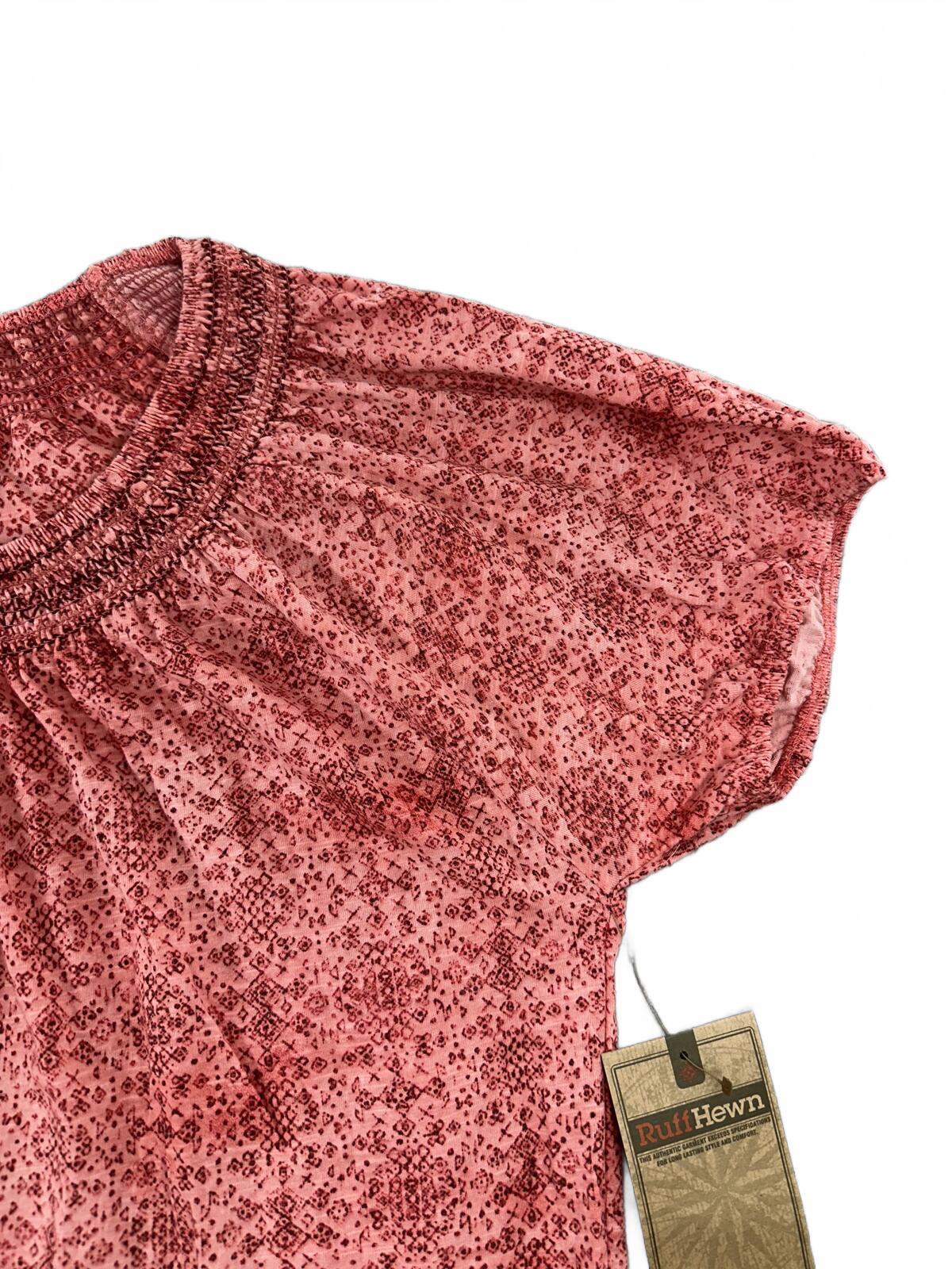 NWT Ruff Hewn Bohemian Coral Embroidered Blouse with Elastic Neckline