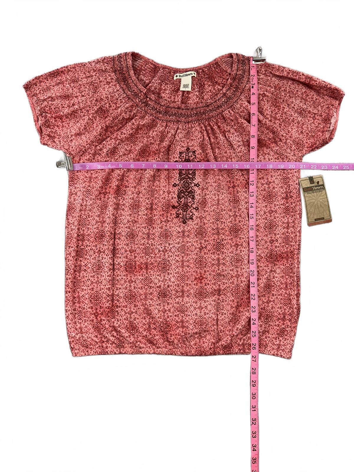 NWT Ruff Hewn Bohemian Coral Embroidered Blouse with Elastic Neckline