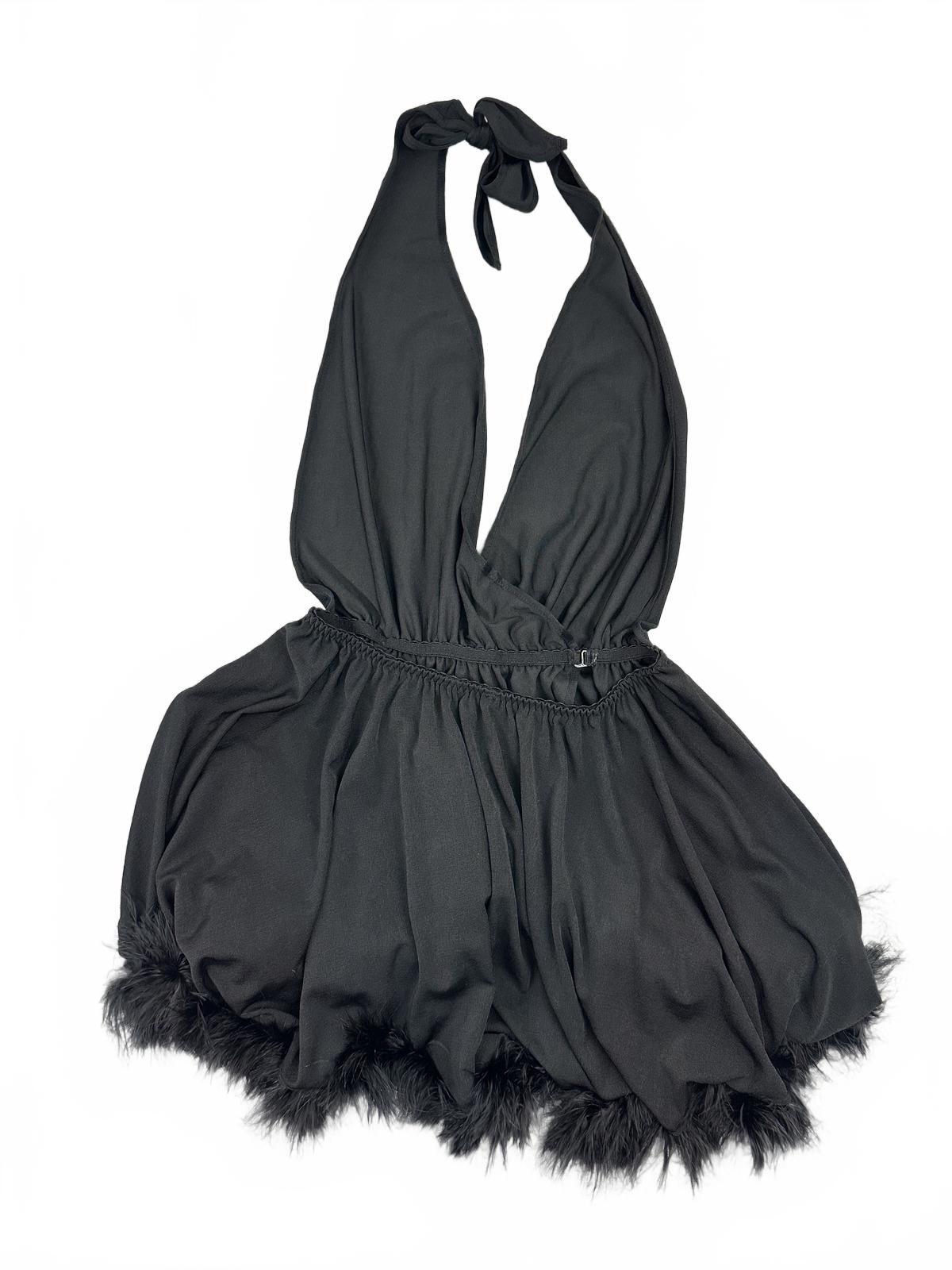 Black Feather Trim Halter Romper Vintage Inspired Party Wear