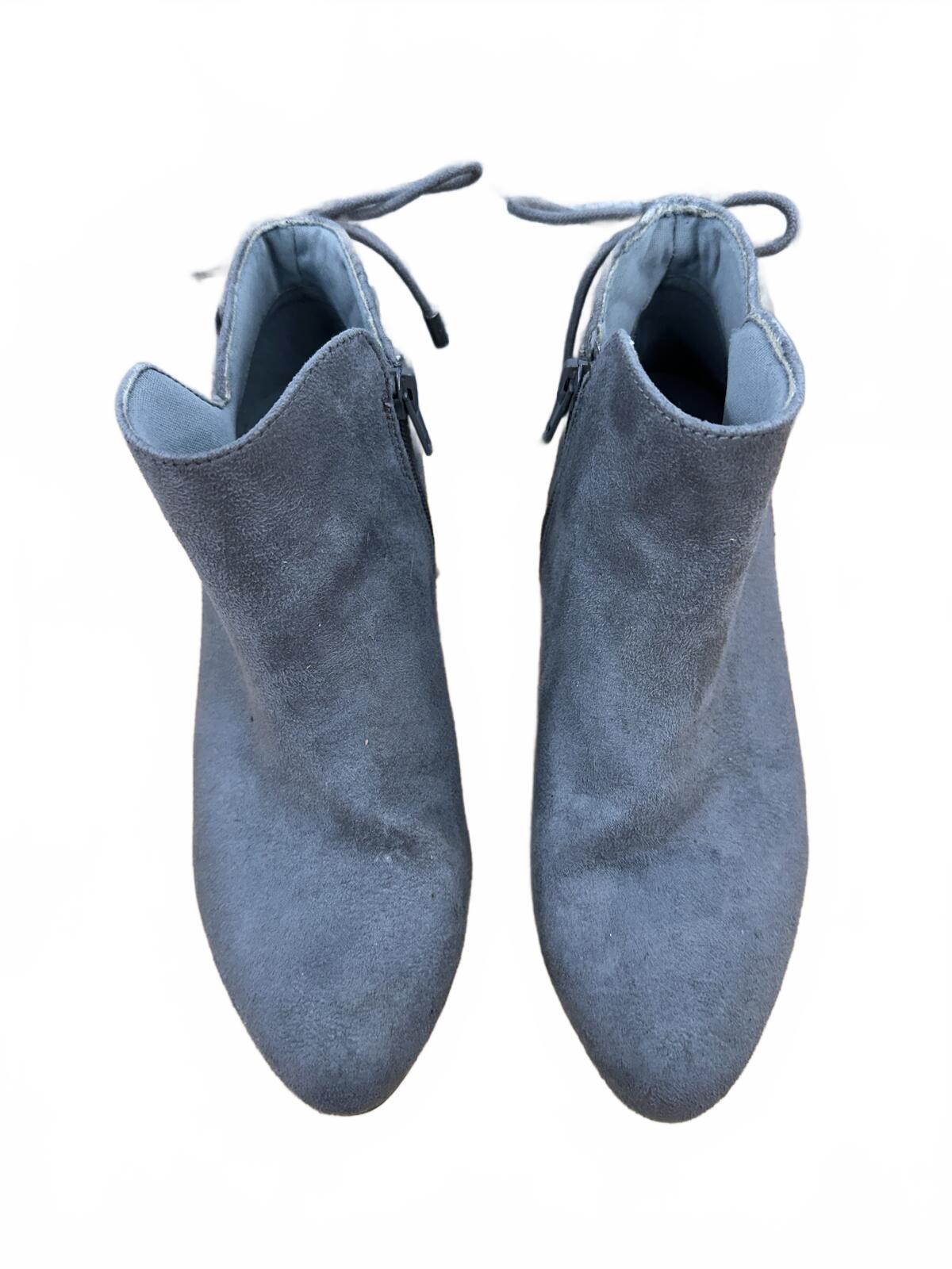 Maurices Gray Suede Wedge Ankle Boots with Bow Detail
