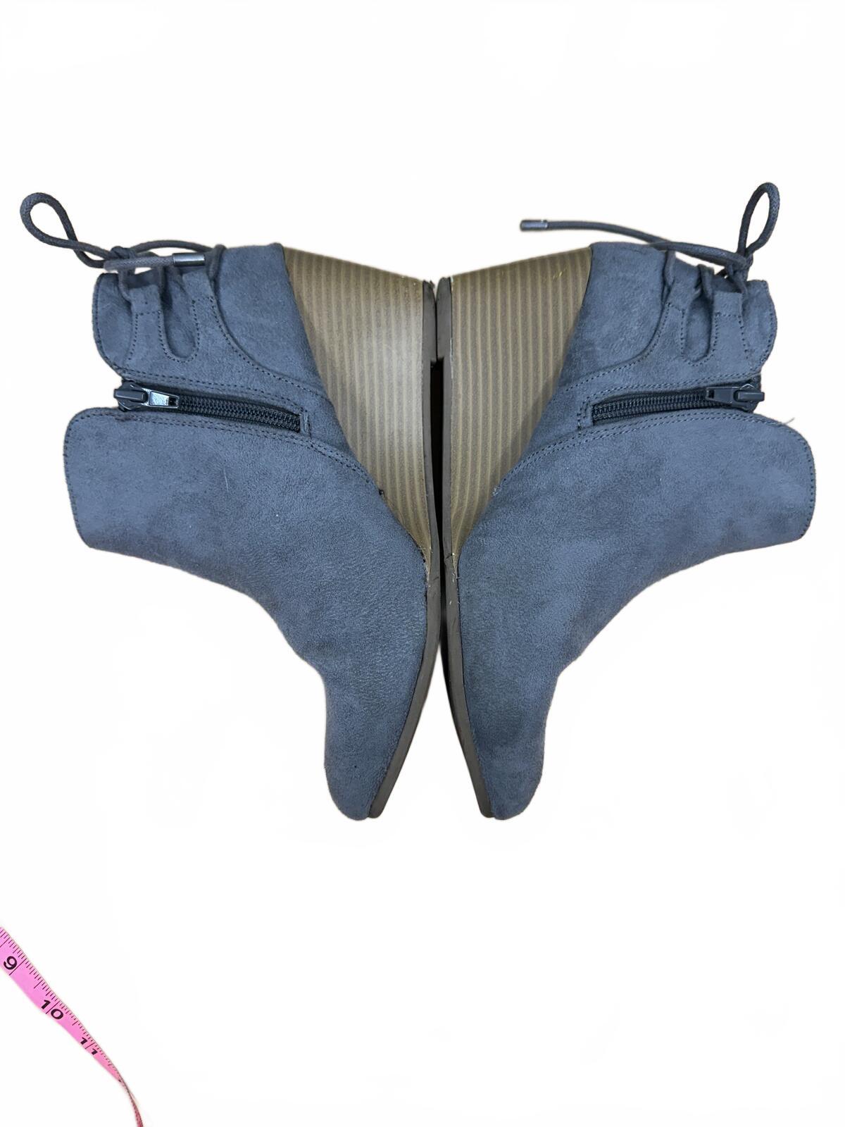 Maurices Gray Suede Wedge Ankle Boots with Bow Detail
