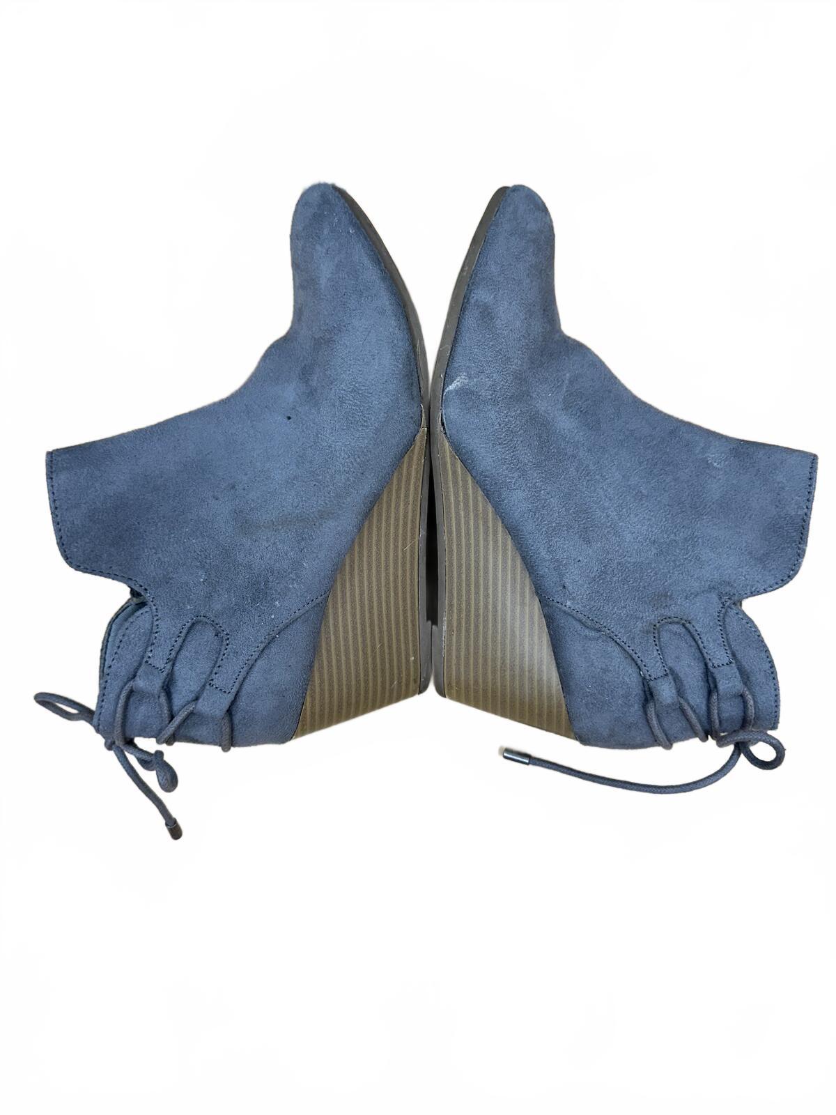 Maurices Gray Suede Wedge Ankle Boots with Bow Detail