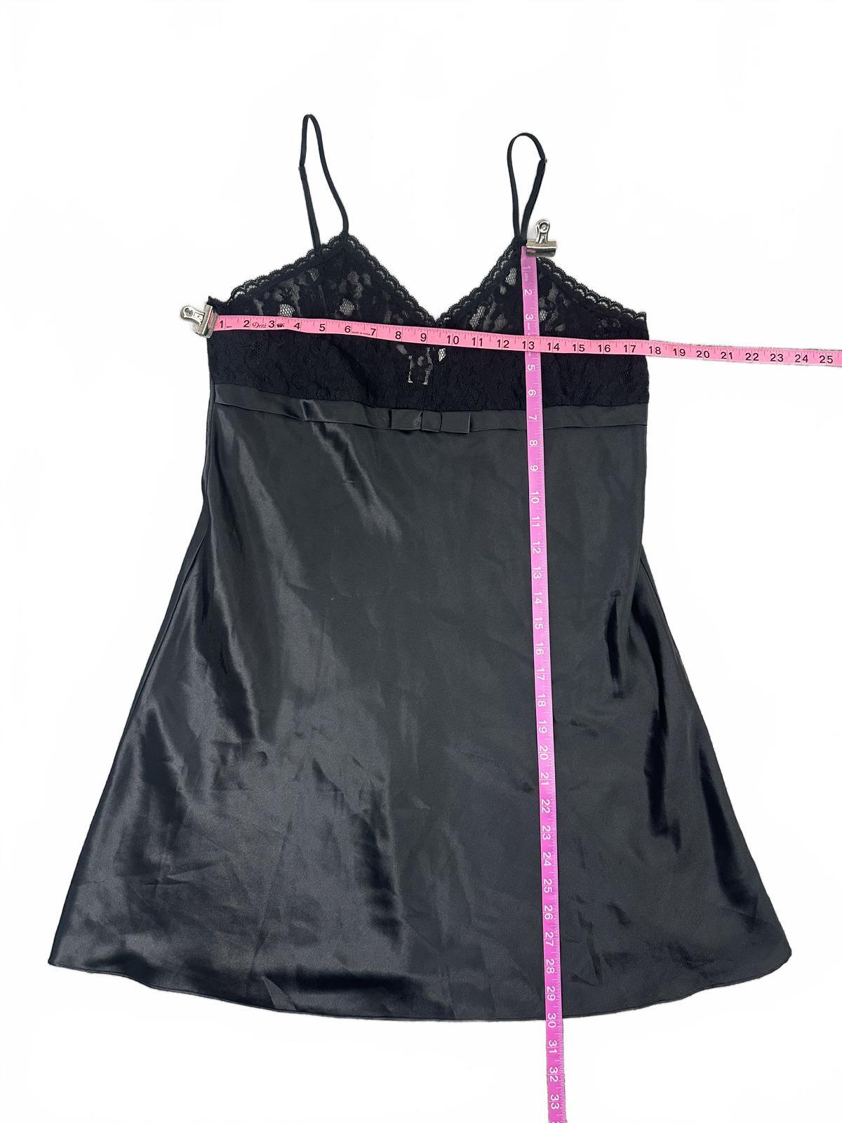 Bali Studio Collection Black Satin Slip Dress with Lace Bodice and Bow Detail