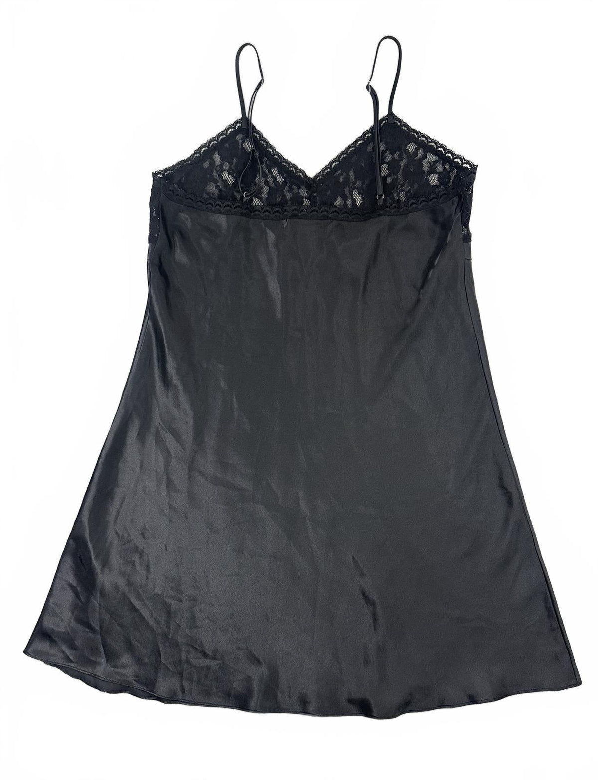 Bali Studio Collection Black Satin Slip Dress with Lace Bodice and Bow Detail