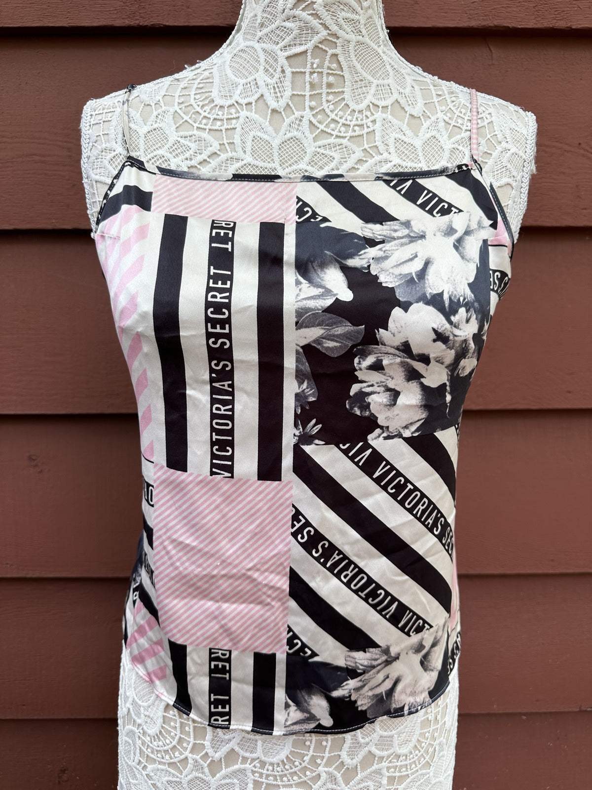 Victoria's Secret Pink and Black Floral Patchwork Cami Top