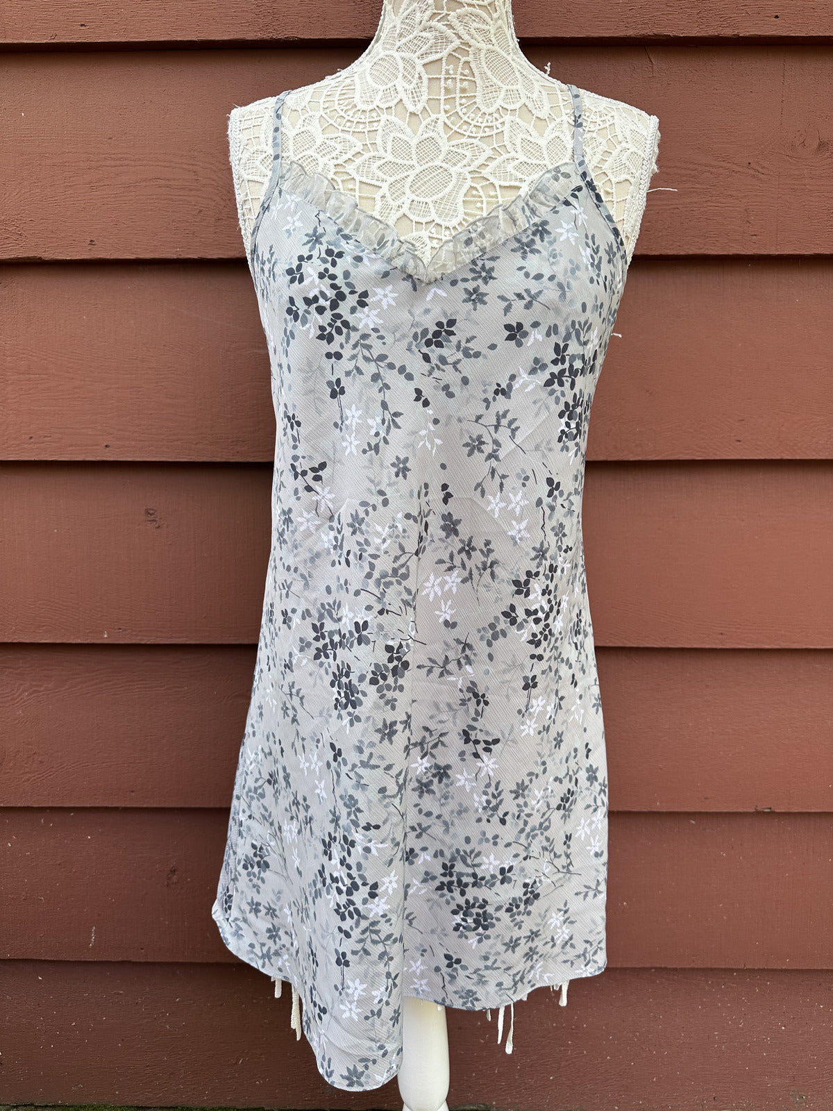 Gilligan & O'Malley Vintage Inspired Floral Slip Dress in Gray Blue