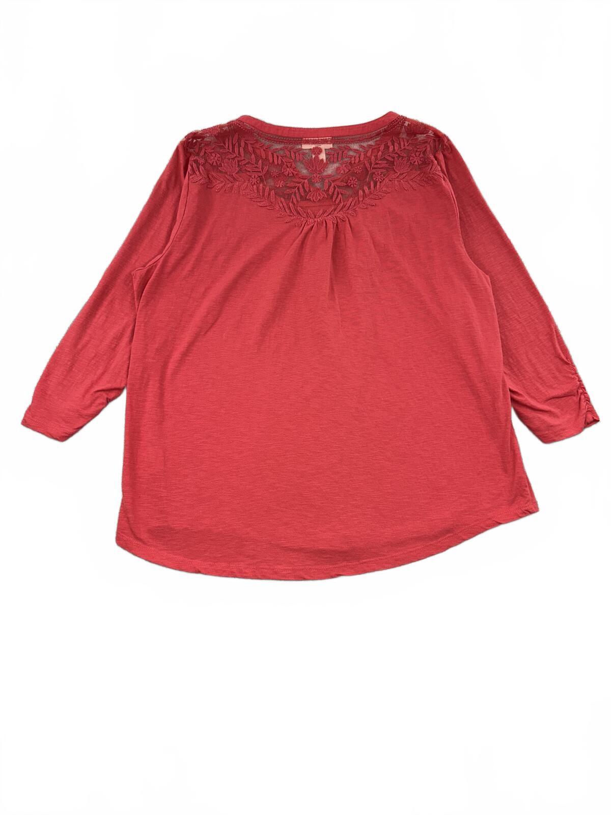 Style & Co. Coral Lace Detail Bohemian 3/4 Sleeve Top