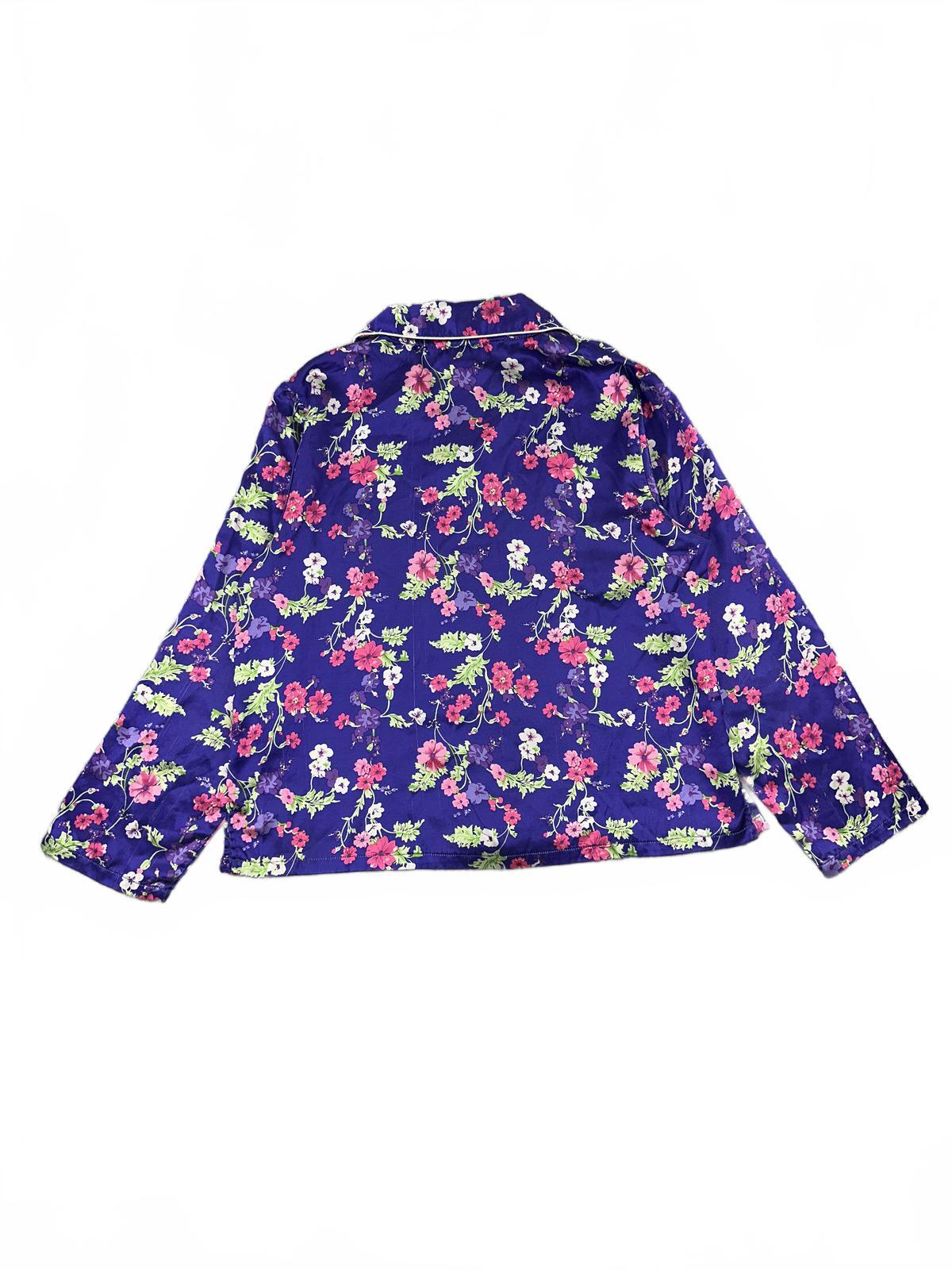 Anthony Richards Vintage Satin Floral Pajama Top Purple Pink