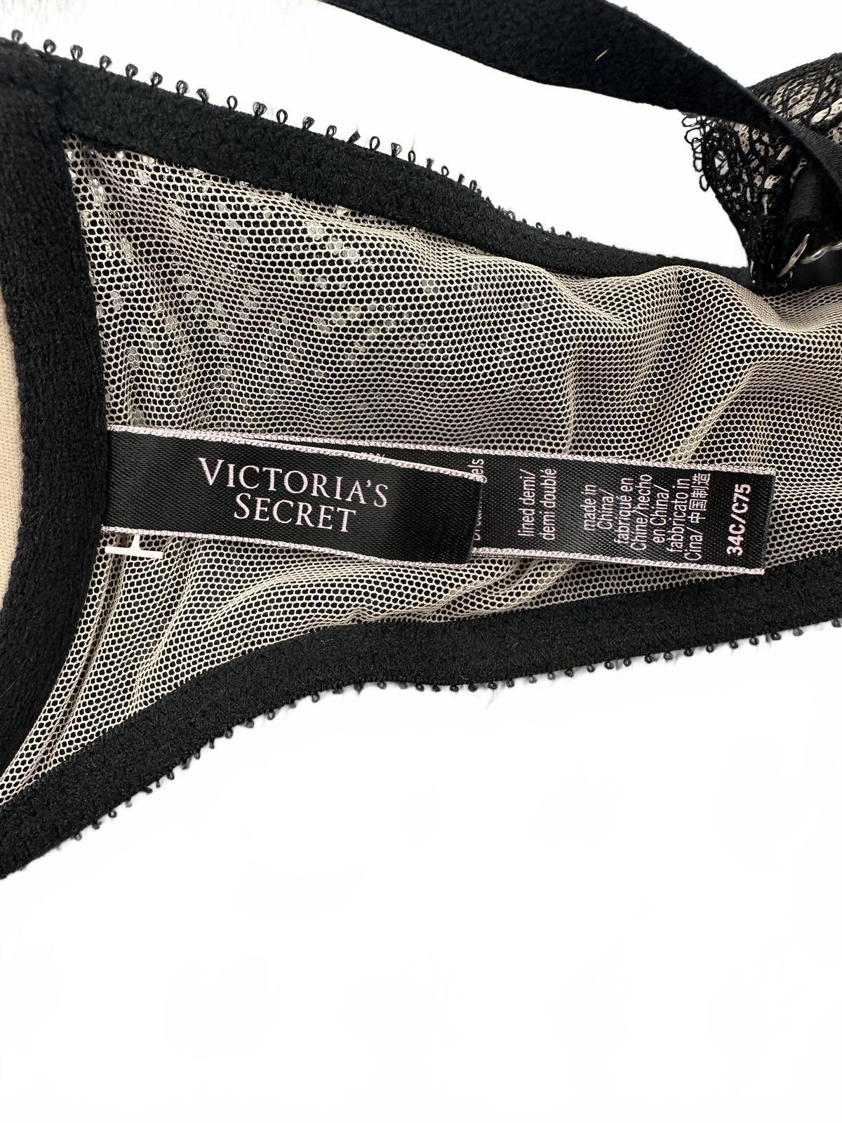 Victoria's Secret 34C Beige and Black Lace Racerback Dream Angels Push Up Bra