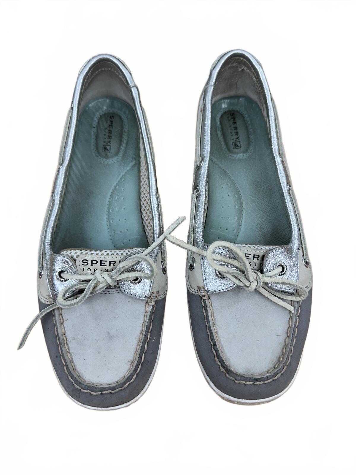 Sperry Two Tone Silver Blue Boat Shoes Classic Nautical Preppy