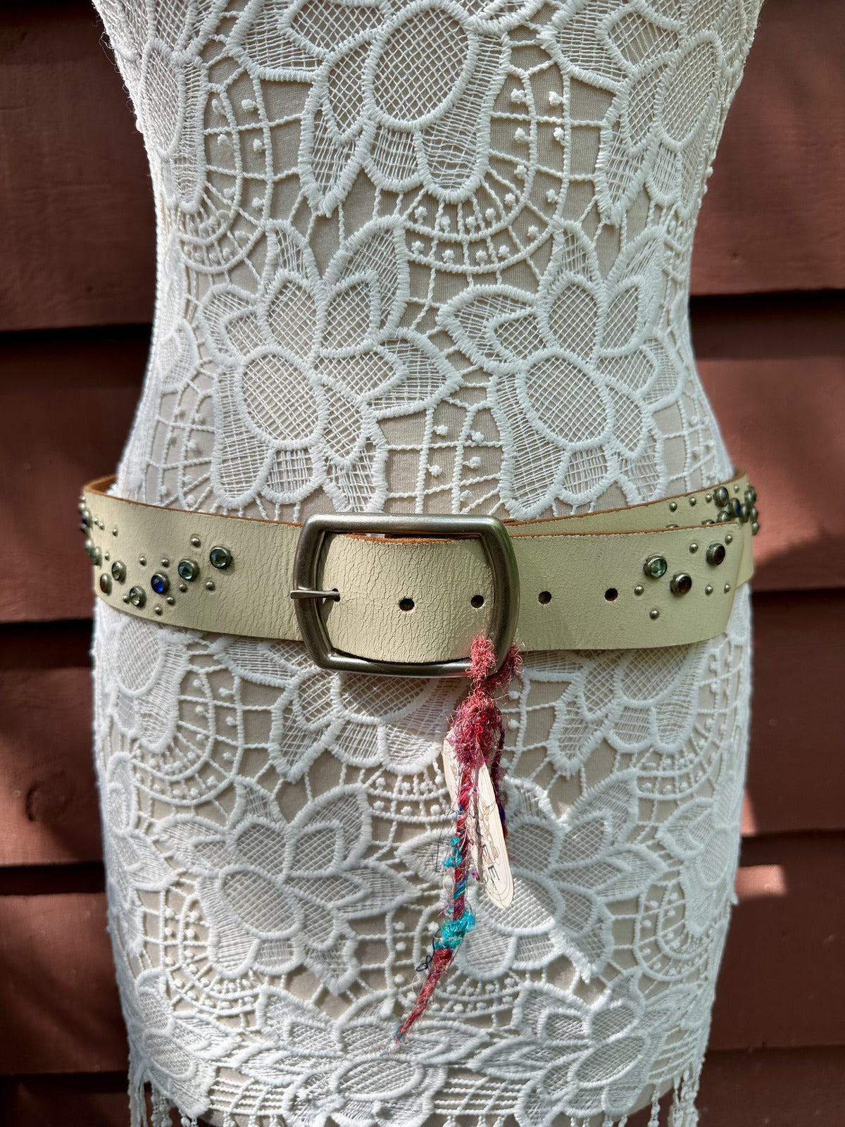 Nyovee Studded Leather Belt Cream NWT