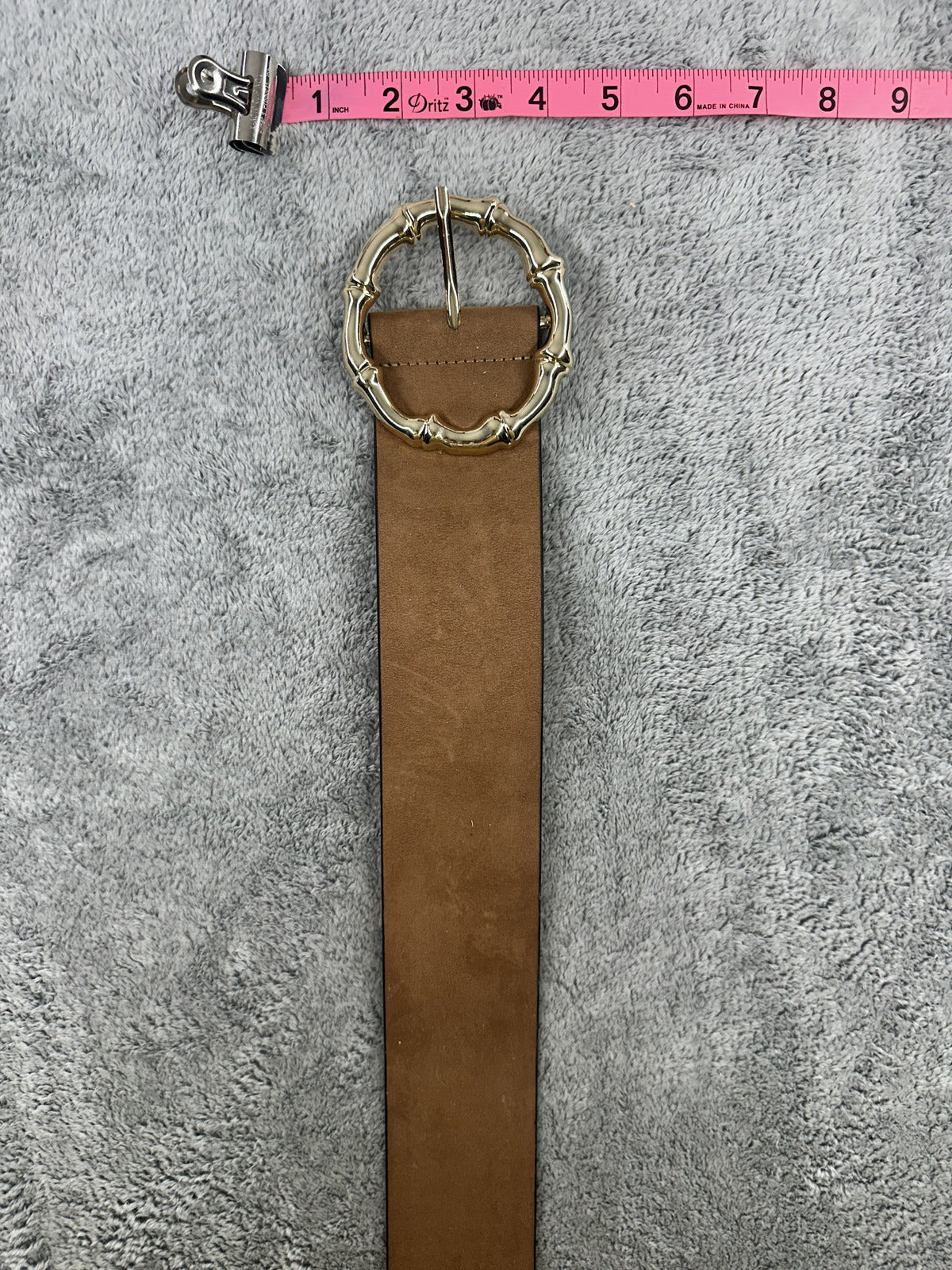 H&M Wide Brown Faux Suede Belt with Gold Bamboo Style Buckle