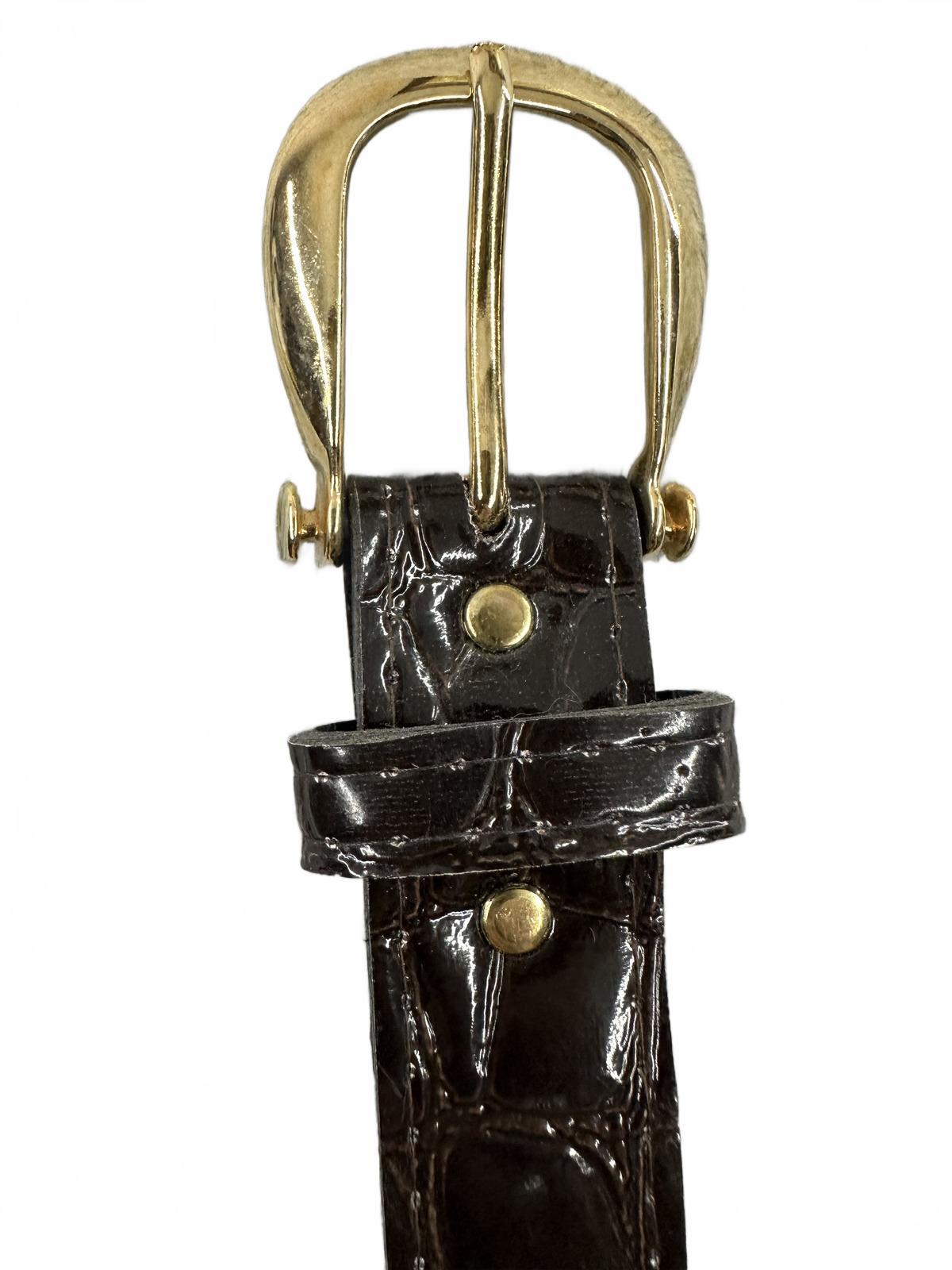 Classic Faux Croc Embossed Black Belt with Gold Buckle