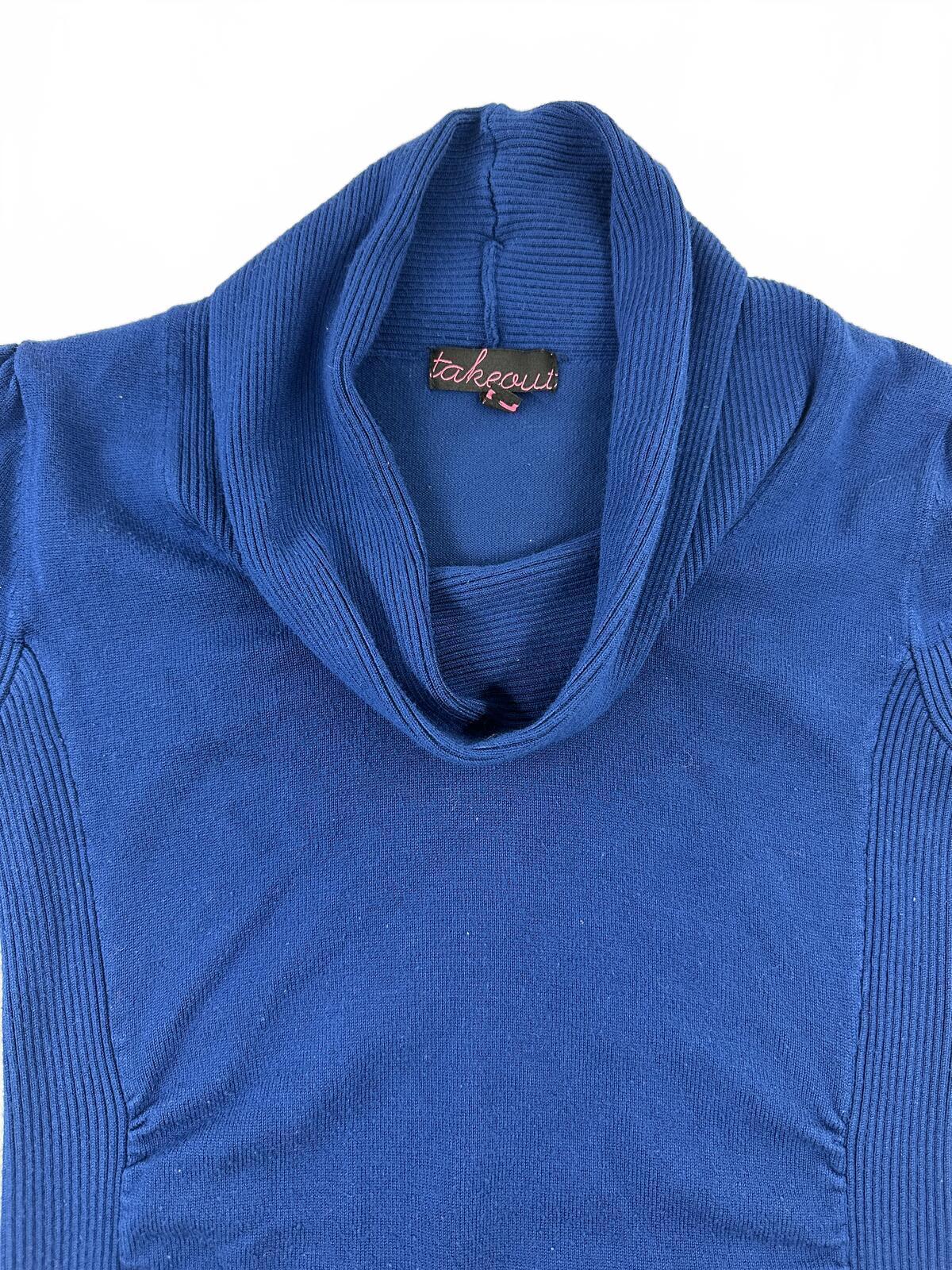 Takeout Blue Short Sleeve Cowl Neck Sweater Top
