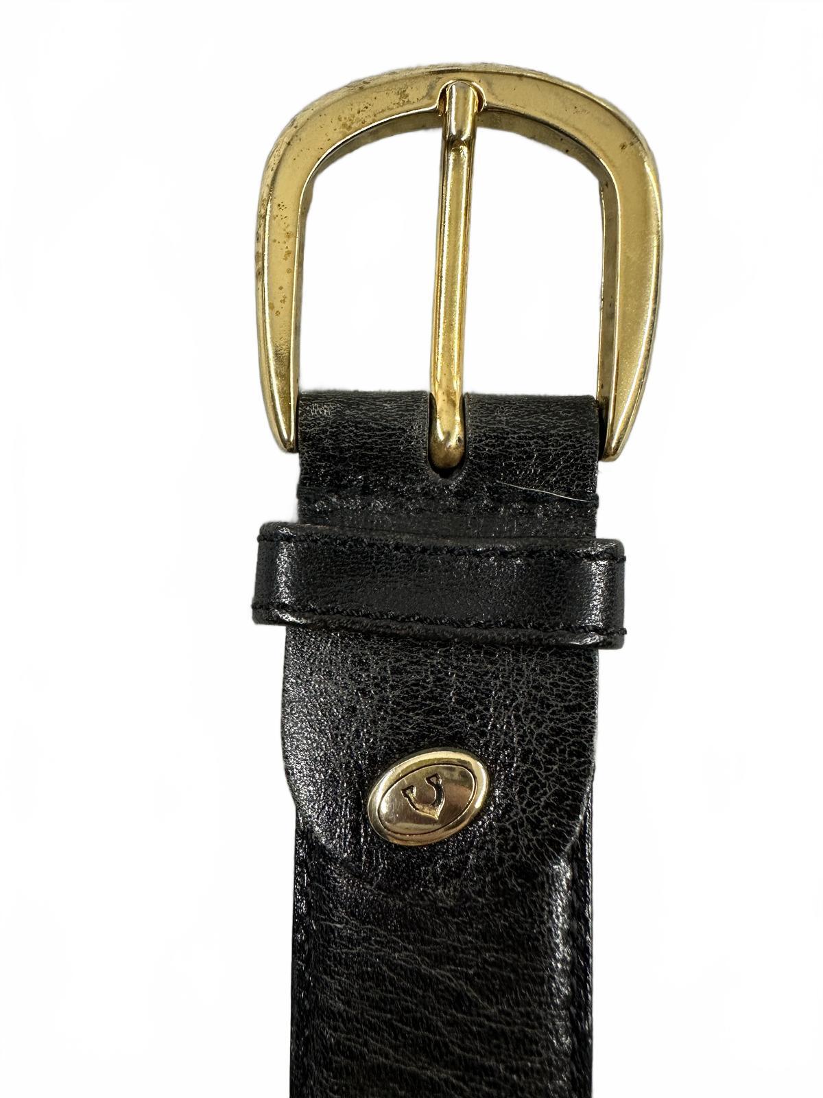 Alexia Roma Black Leather Belt with Gold Buckle
