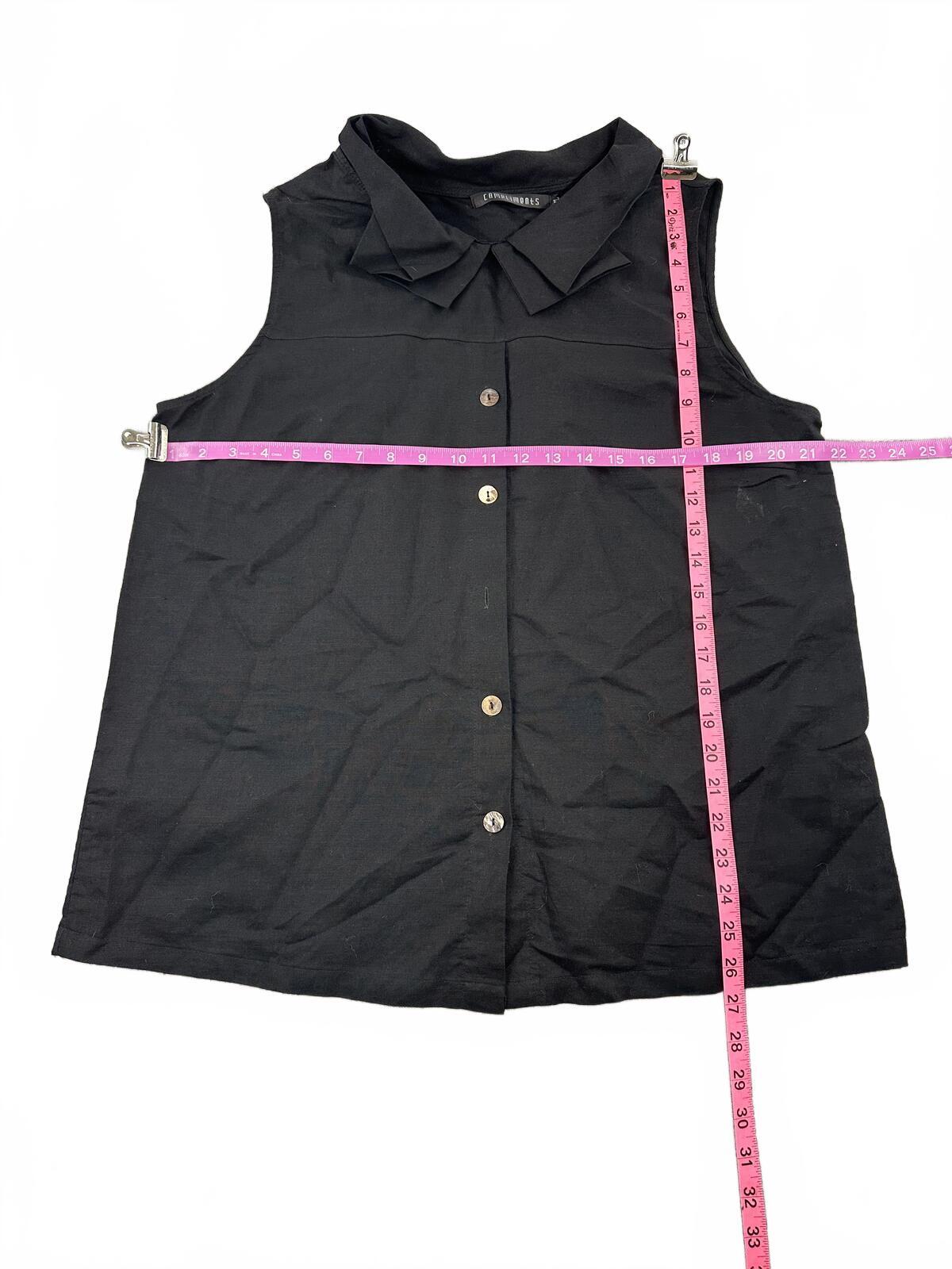 Compliments Black Sleeveless Button Up Blouse with Bow Collar Classic Minimalist