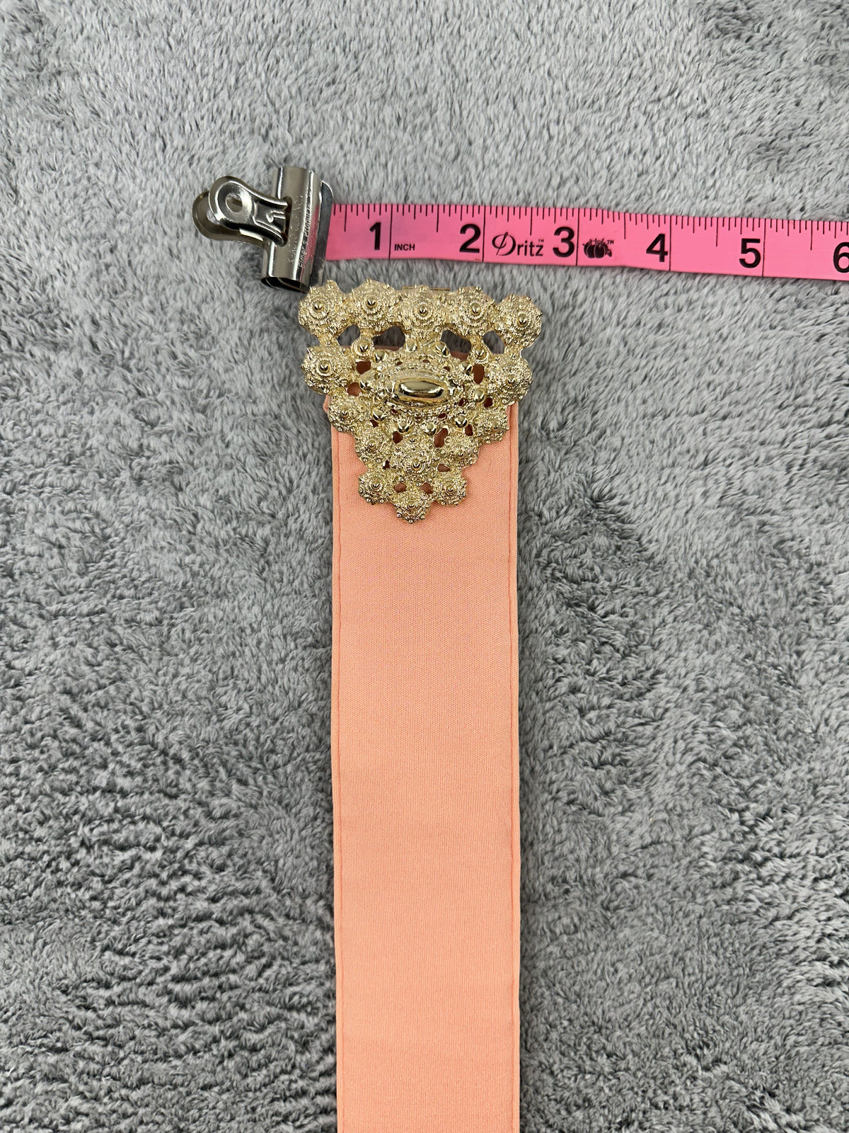Vintage Peach Stretch Belt with Ornate Gold Clasp