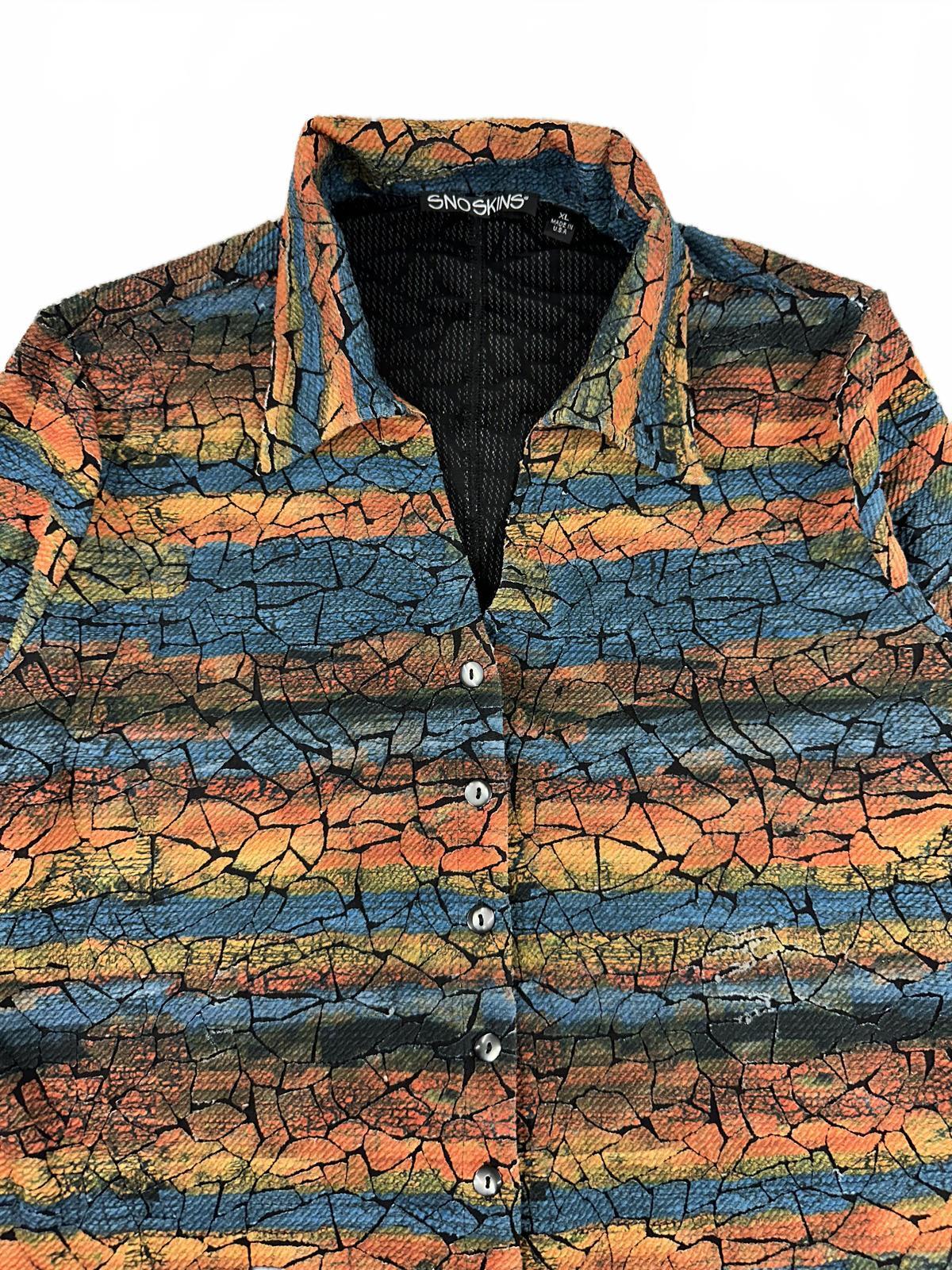 Snoskins Printed Crinkle Long Sleeve Button Up Shirt Retro Y2K Indie