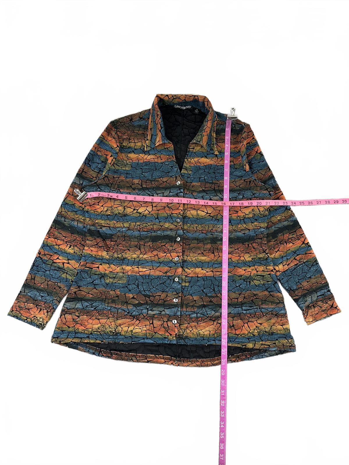 Snoskins Printed Crinkle Long Sleeve Button Up Shirt Retro Y2K Indie