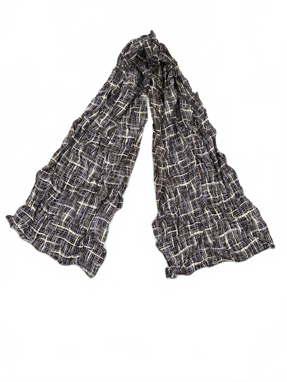 Plaid Scarf Brown Purple Lightweight Crinkled Fabric Accessory