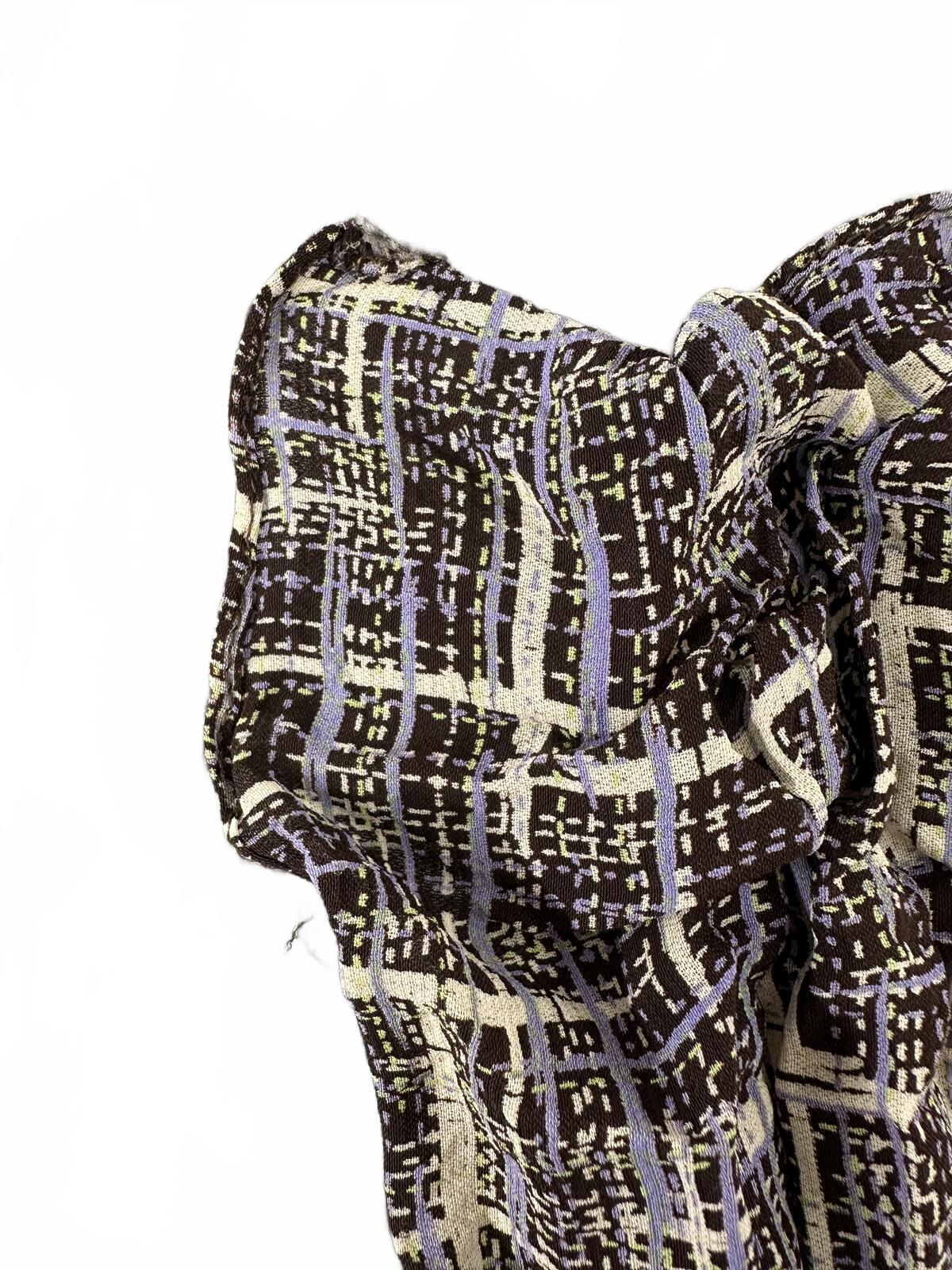 Plaid Scarf Brown Purple Lightweight Crinkled Fabric Accessory