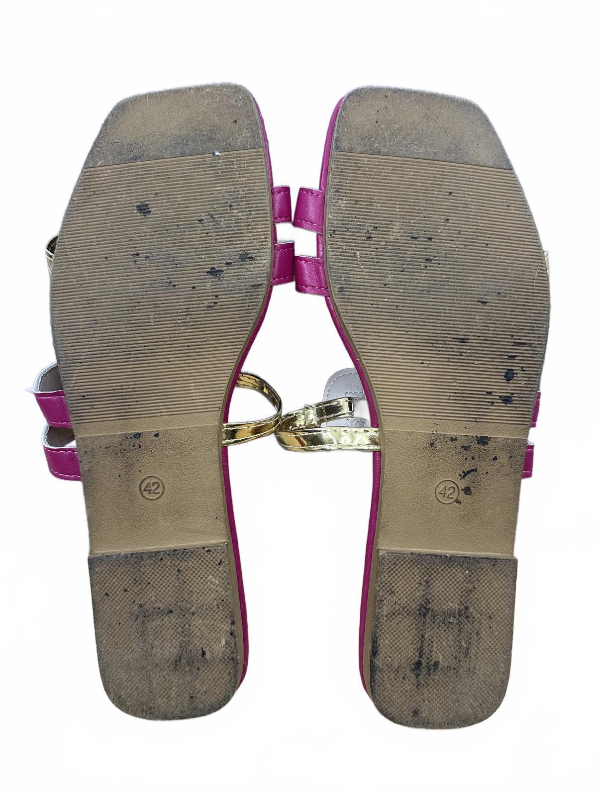 Purple and Gold Strappy Sandals Contemporary Summer Resortwear Slides