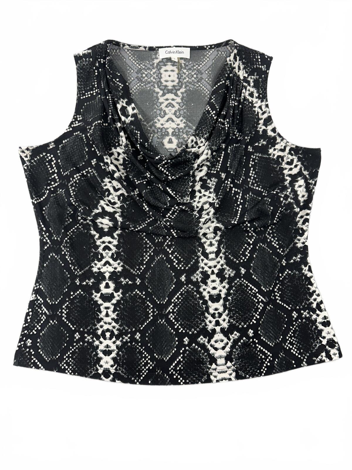 Calvin Klein Black and White Snake Print Cowl Neck Tank Top