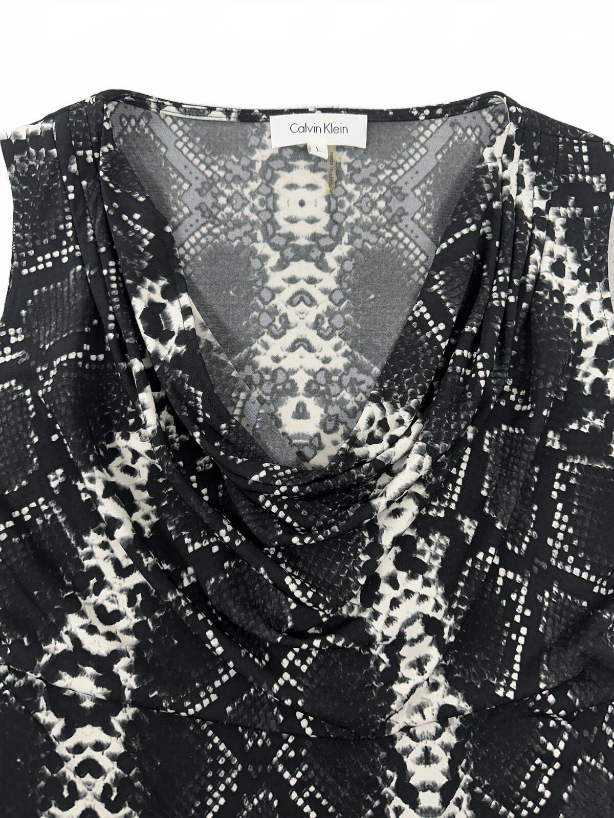 Calvin Klein Black and White Snake Print Cowl Neck Tank Top
