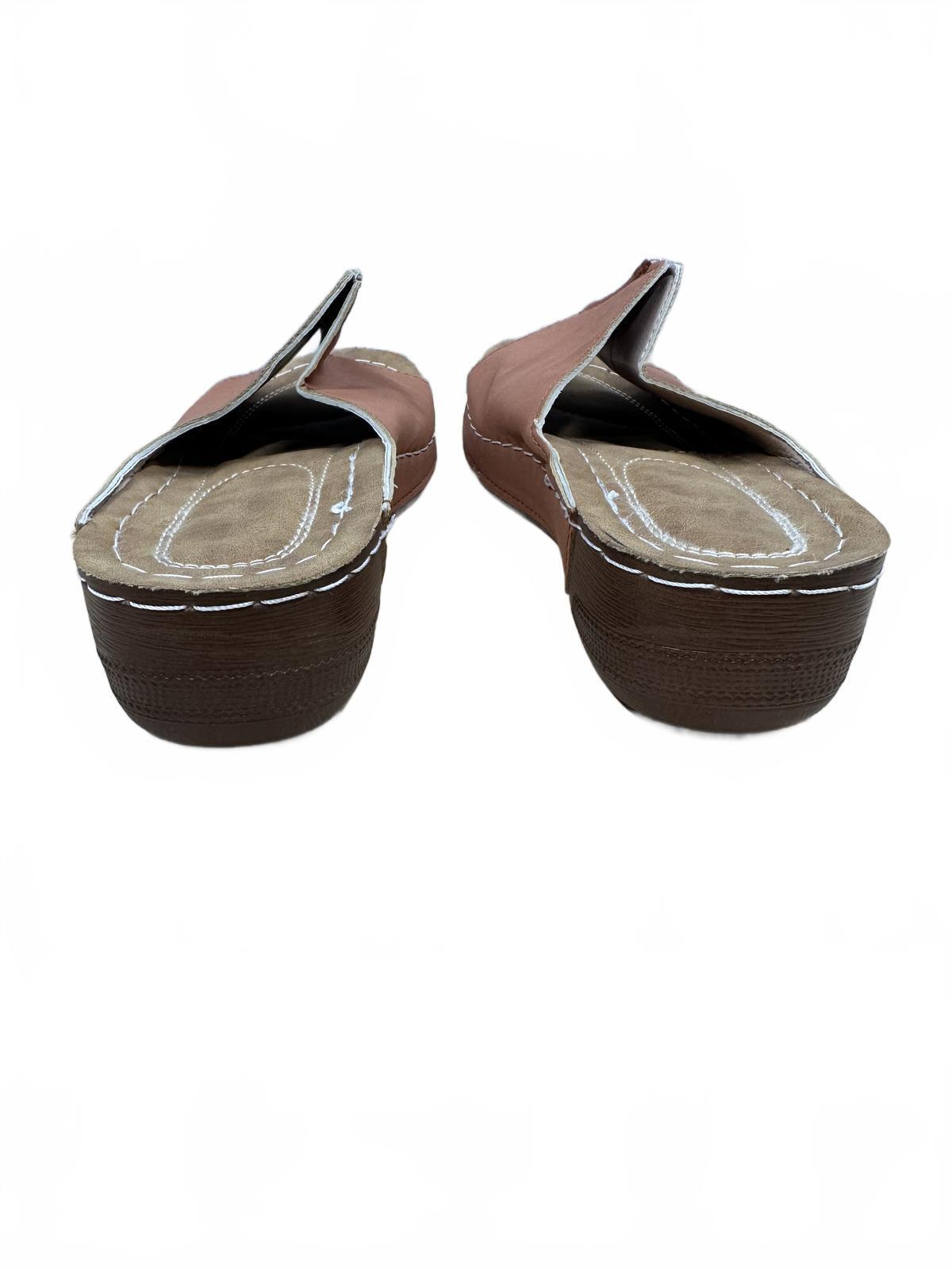 Comfort Slide Sandals Brown Faux Leather Casual Slip On Summer Footwear