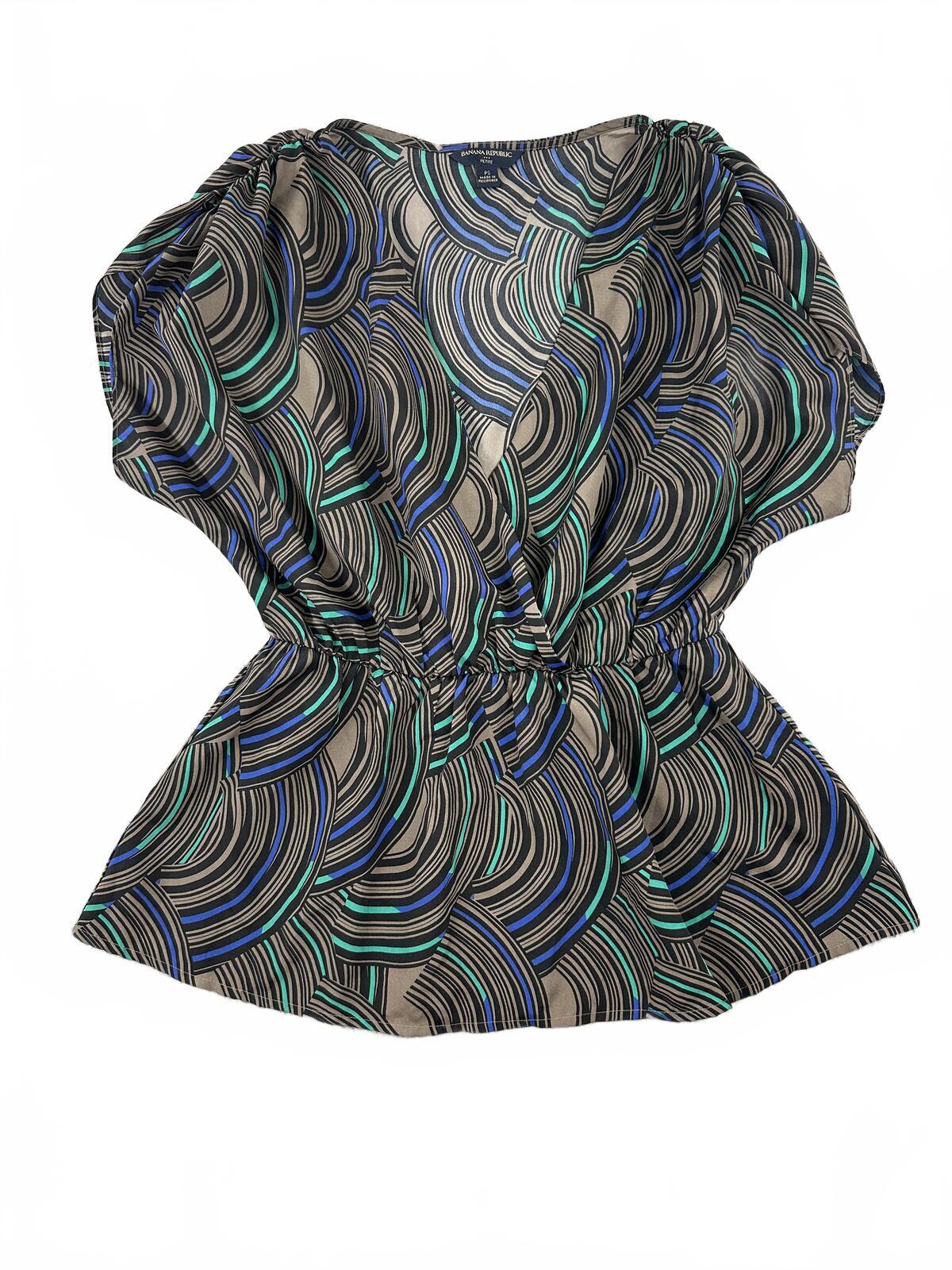 Banana Republic Retro Abstract Print Blouse in Black Blue Green